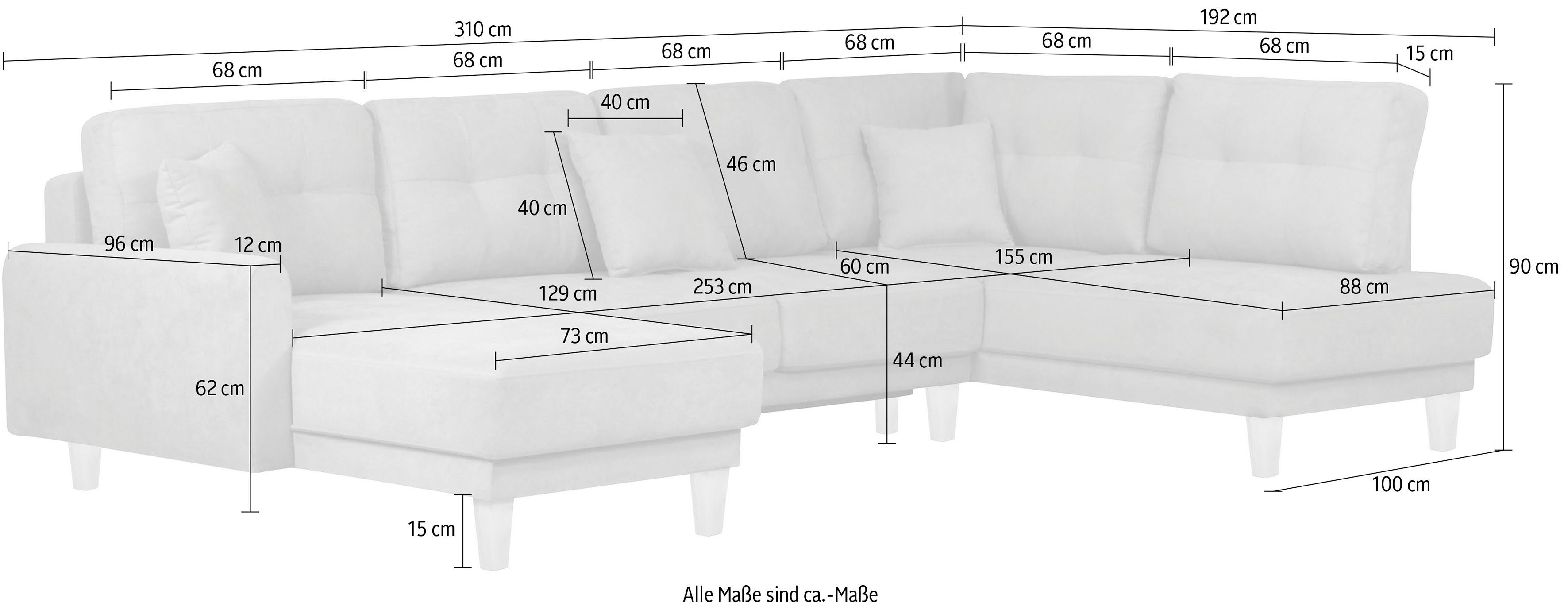 Home affaire Wohnlandschaft Triplo, auch 3 incl. 3 mit Bettkasten, Steppung, und Zierkissen Bettfunktion mit Teile