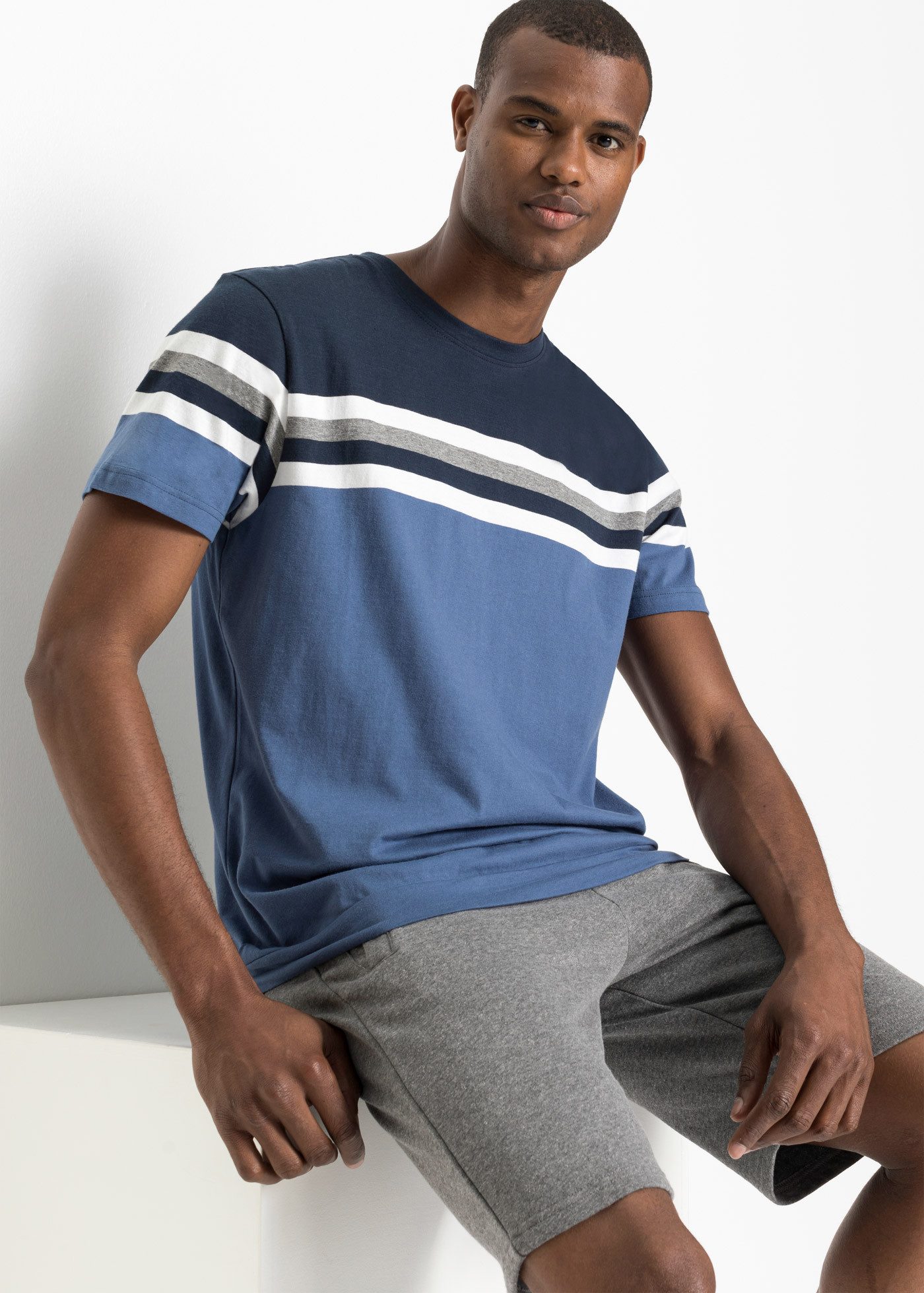 bonprix T-Shirt Regular Fit, mit elastischem Bund, mit Streifenmuster günstig online kaufen