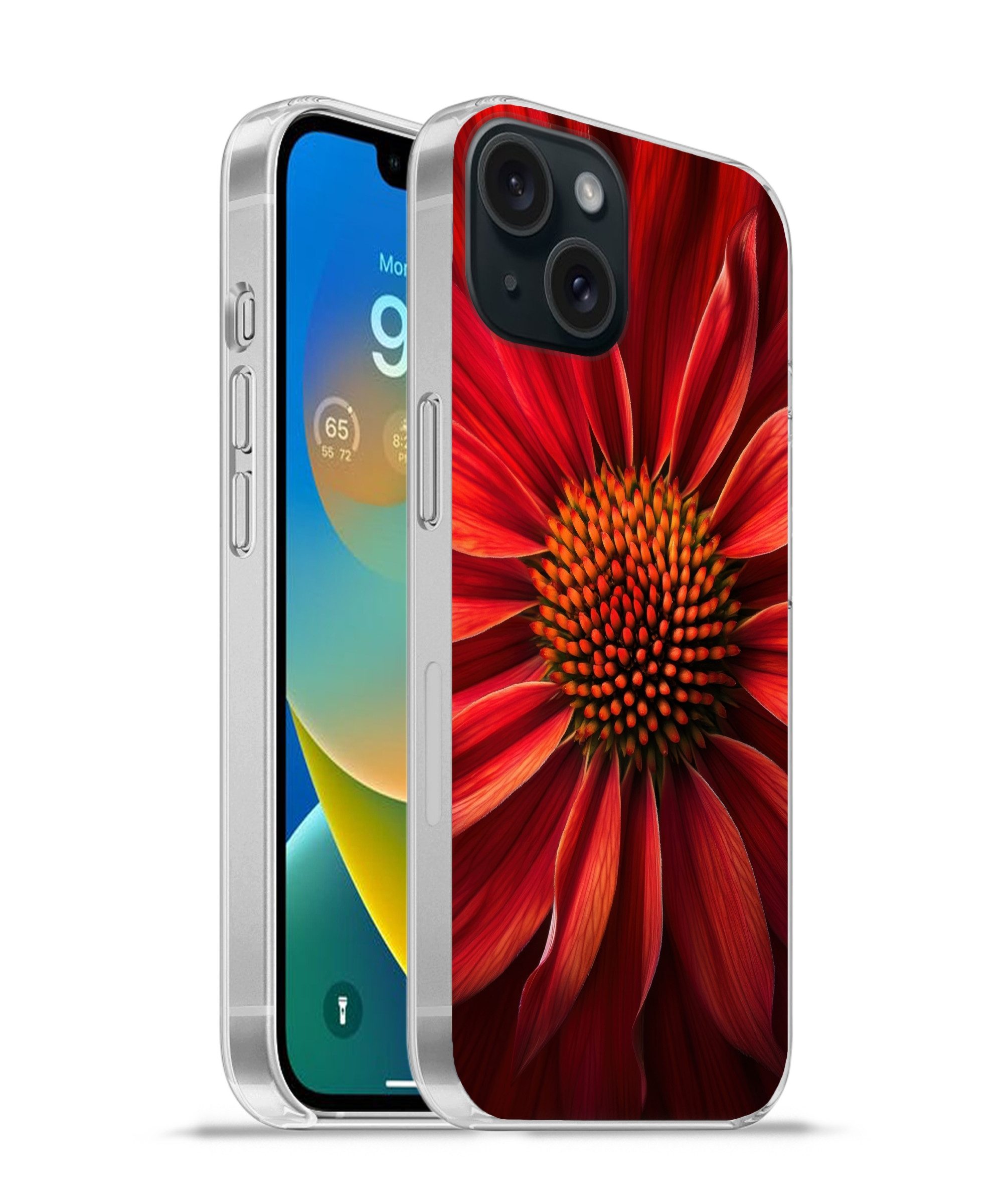 MuchoWow Handyhülle für Apple iPhone 15 Nahaufnahme - Blume - Rot, Smartphone-Bumper, Print, Handy Schutzhülle Dünn