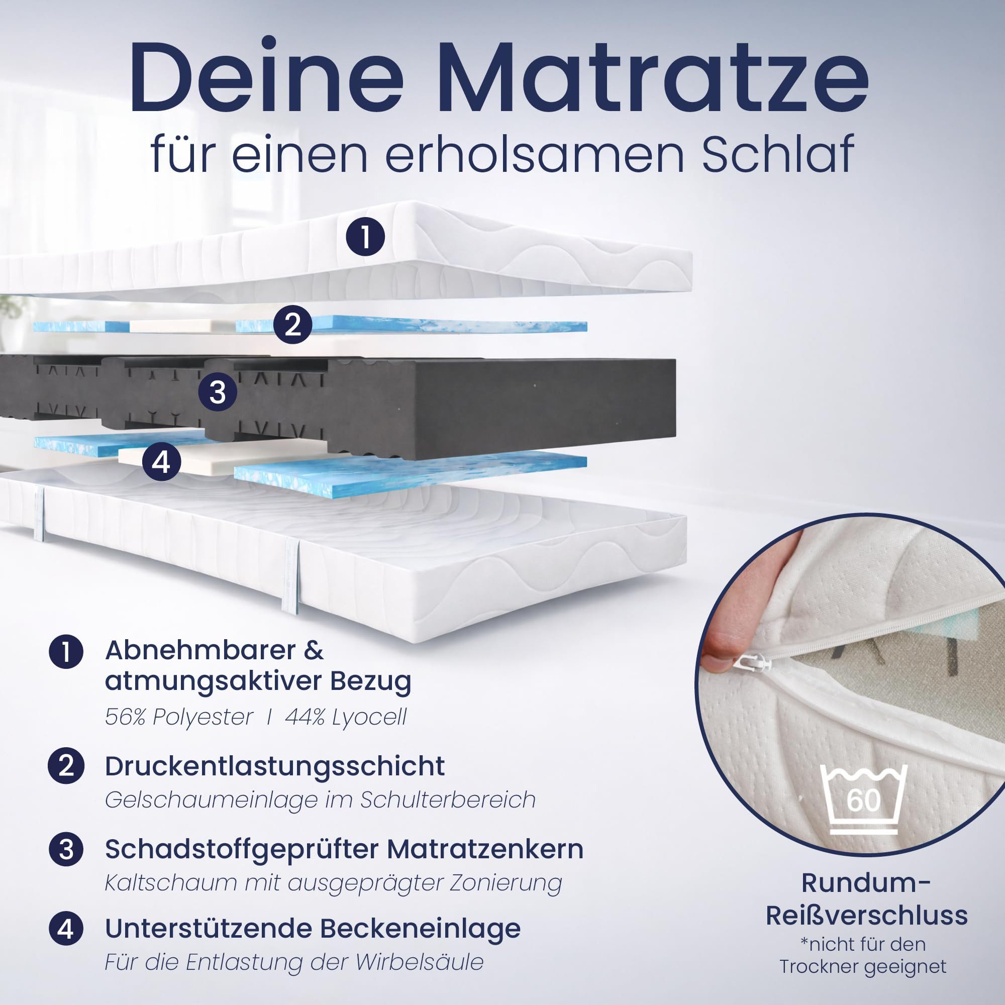 Komfortschaummatratze Vision Top, Beco, 22 cm hoch, Stiftung Warentest “GUT”, optimal für Seiten- & Rückenschläfer