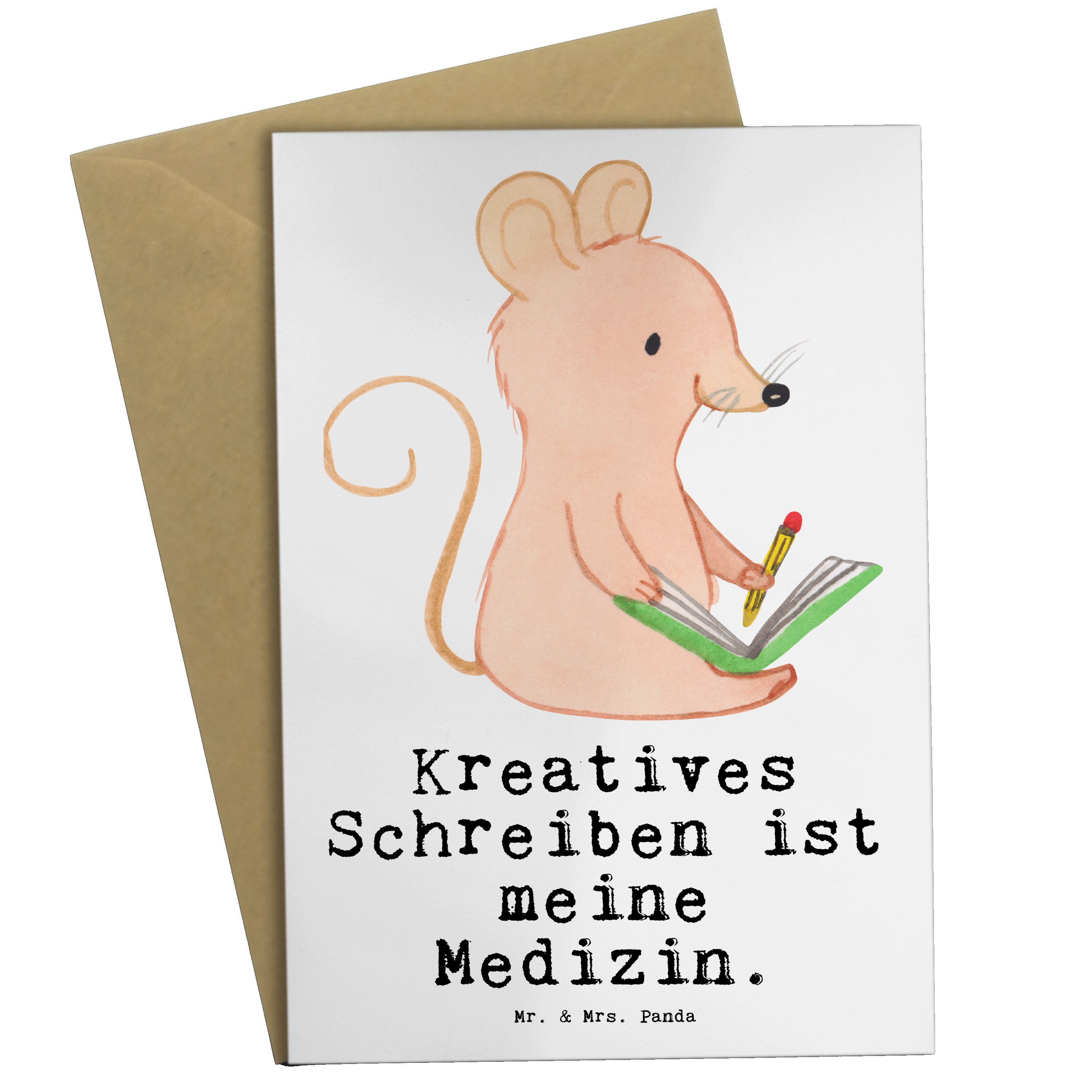 Mr. & Mrs. Panda Grußkarte Maus Kreatives Schreiben Medizin - Weiß -  Geschenk, Glückwunschkarte