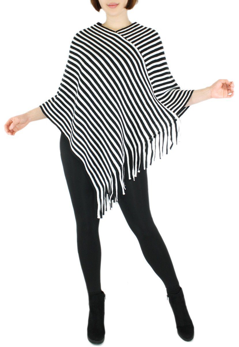 dy_mode Strickponcho Damen Fransenponcho Gestreift Überwurf günstig online kaufen