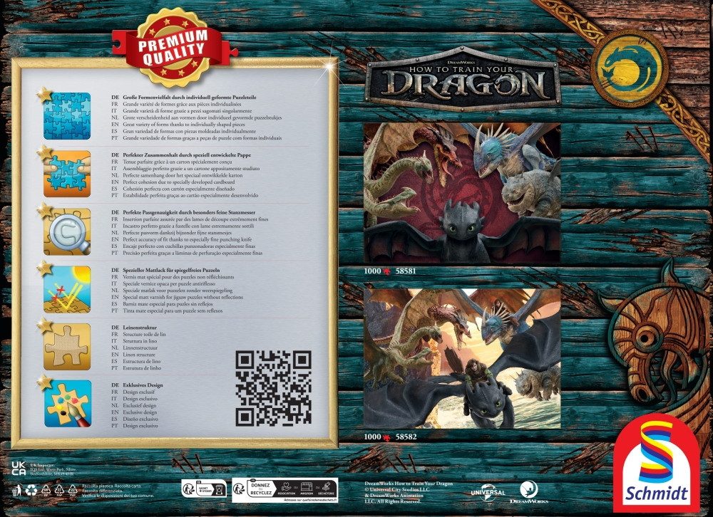 Schmidt Spiele Puzzle 1000 Teile Puzzle Dragons Drachenzähmen leicht gemacht 58582, Puzzleteile