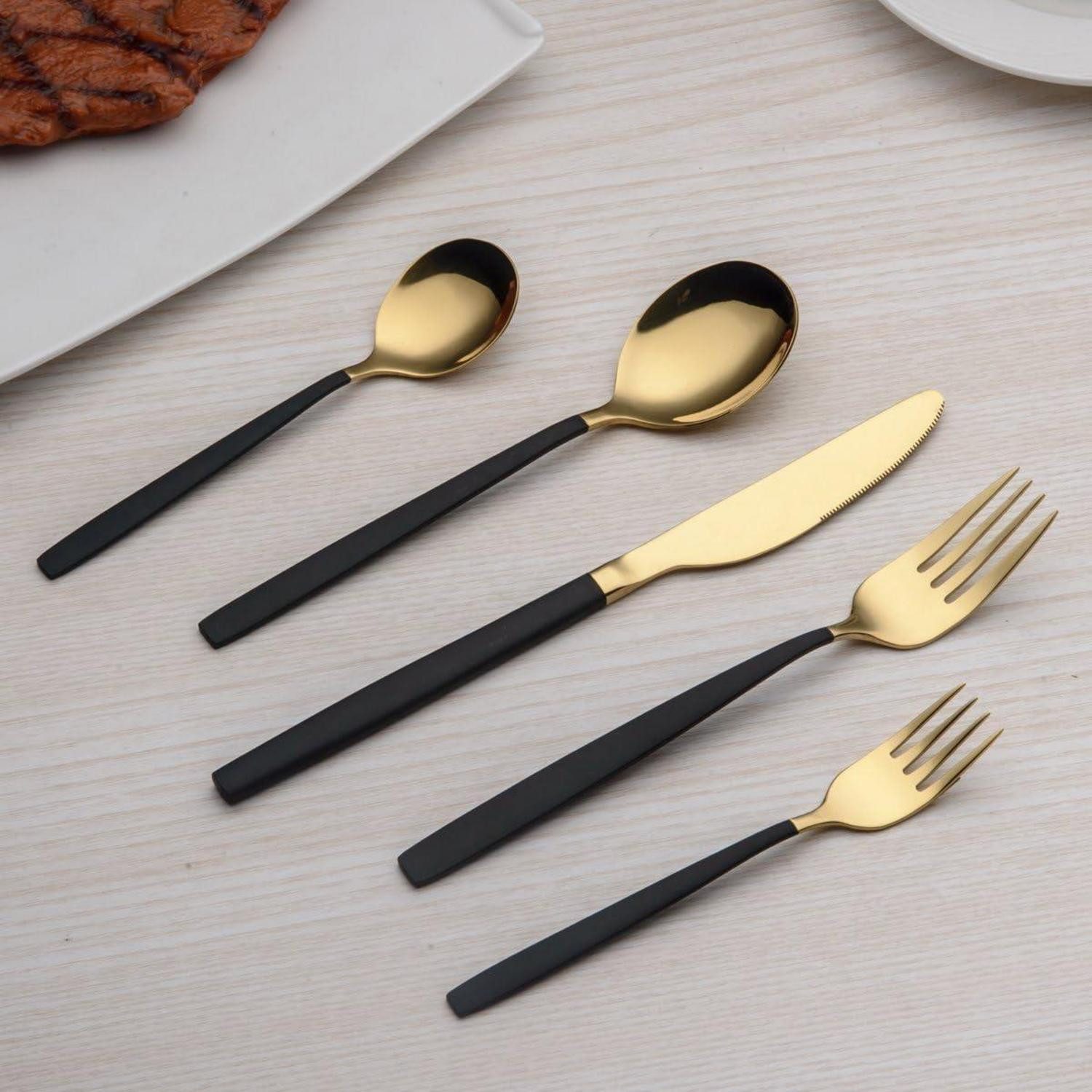 LuxusKollektion Besteck-Set Besteckset Edelstahl 30 Service 6 Schwarz Gold 03. Gold und Schwarz (30-tlg) – Bild 4 von 5