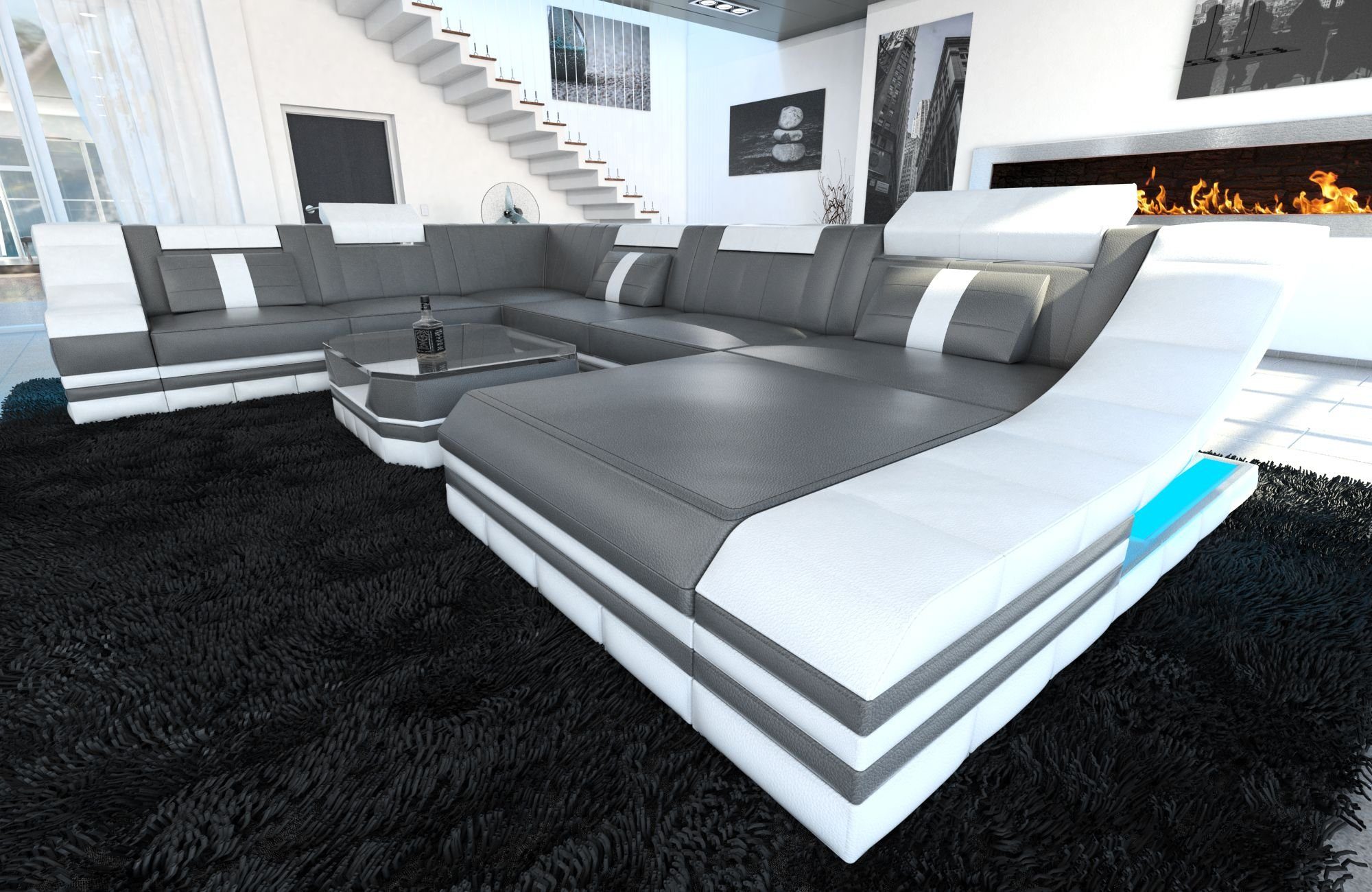 Sofa Dreams Wohnlandschaft »Turino - XXL U Form Ledersofa«, Couch, mit LED,  wahlweise mit Bettfunktion als Schlafsofa, Designersofa