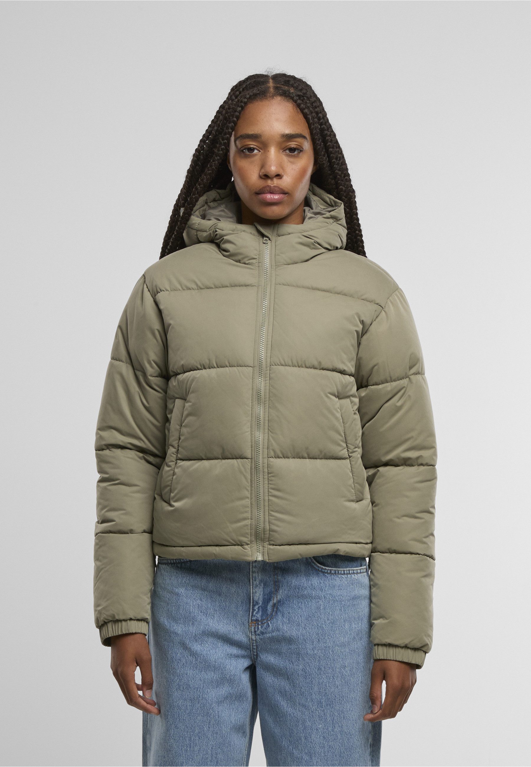 URBAN CLASSICS Winterjacke Urban Classics Ladies Peached Puffer Jacket With Hood (1-St)