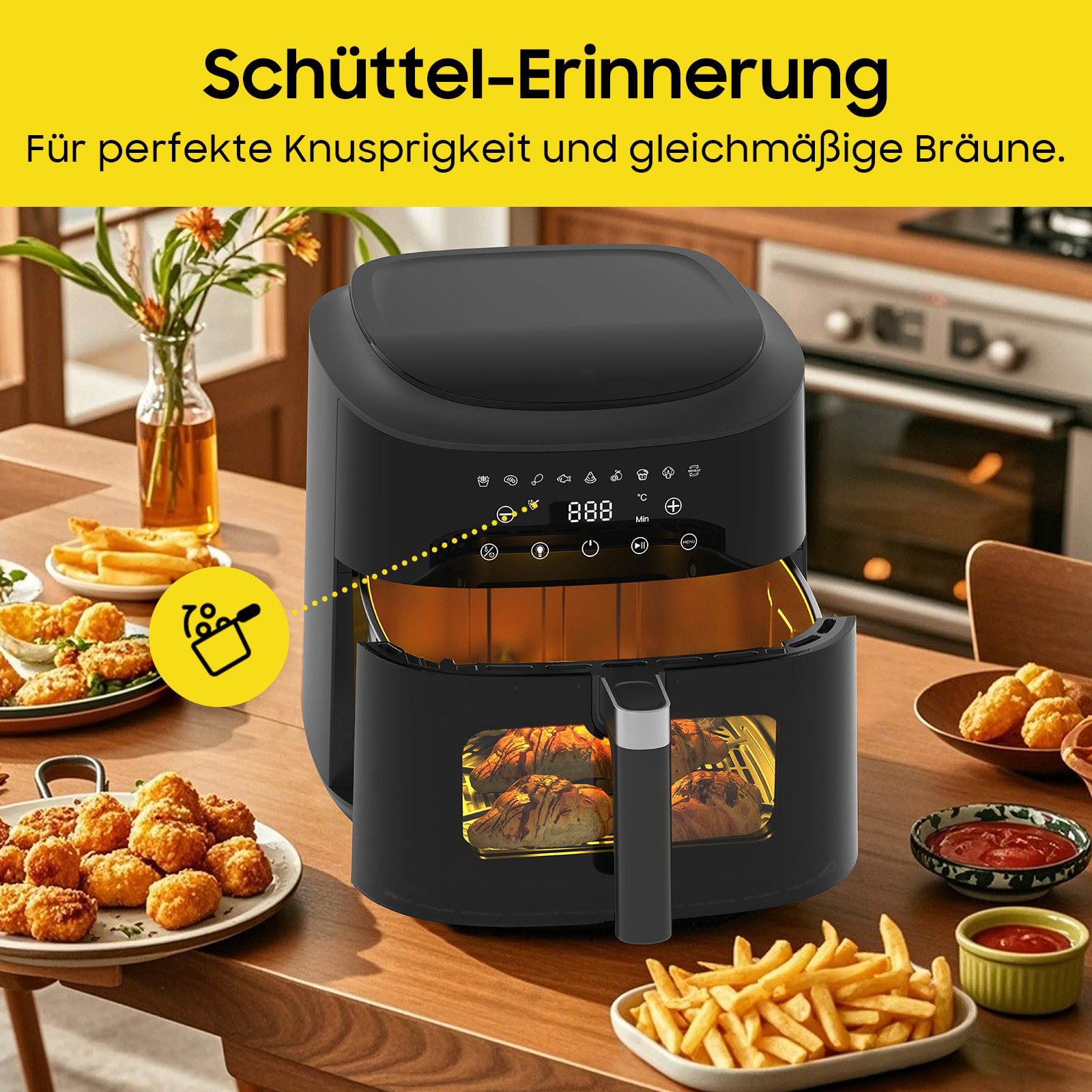 AIMAX Heißluftfritteuse XXL 9L Airfryer mit Touch-Display, 9 Programmen, einstellbarer Zeit und Temperatur, spülmaschinengeeignet, 2350 W, 40–200 °C,360° Heißluft-Technologie, Fettarm