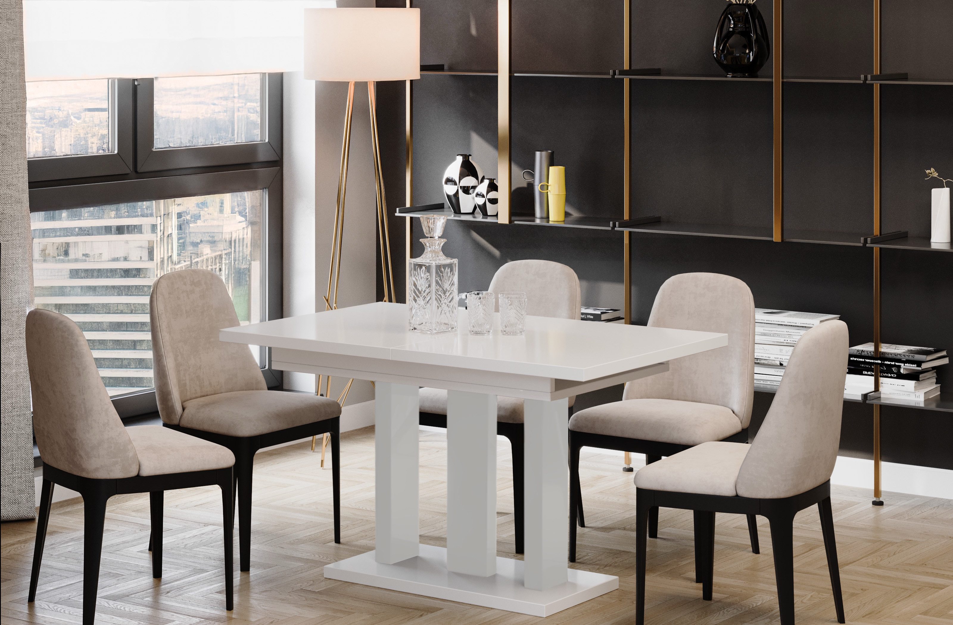 Endo-Moebel Säulen-Esstisch "Appia White" 130-210cm ausziehbar günstig online kaufen