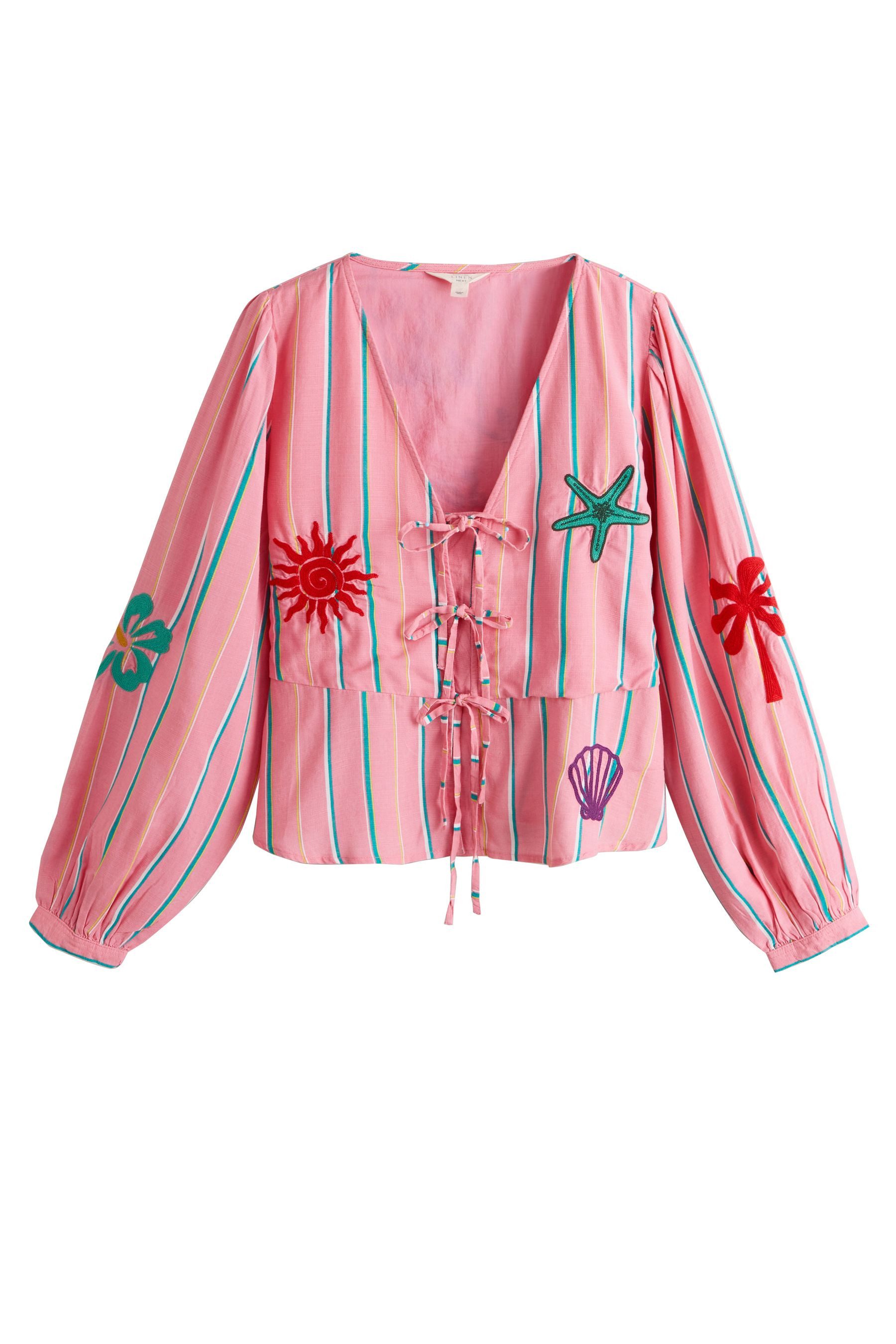 Next Langarmbluse Bestickte Bluse mit Bindedetail vorne (1-tlg)