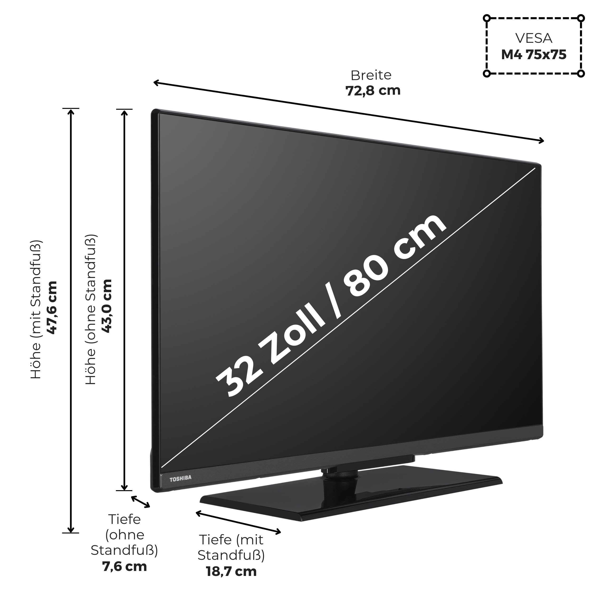 Toshiba 32LV3F63DA LCD-LED Fernseher (80 cm/32 Zoll, Full HD, VIDAA Smart TV, HDR, Triple-Tuner, VIDAA, Bluetooth, Alexa-fähig)
