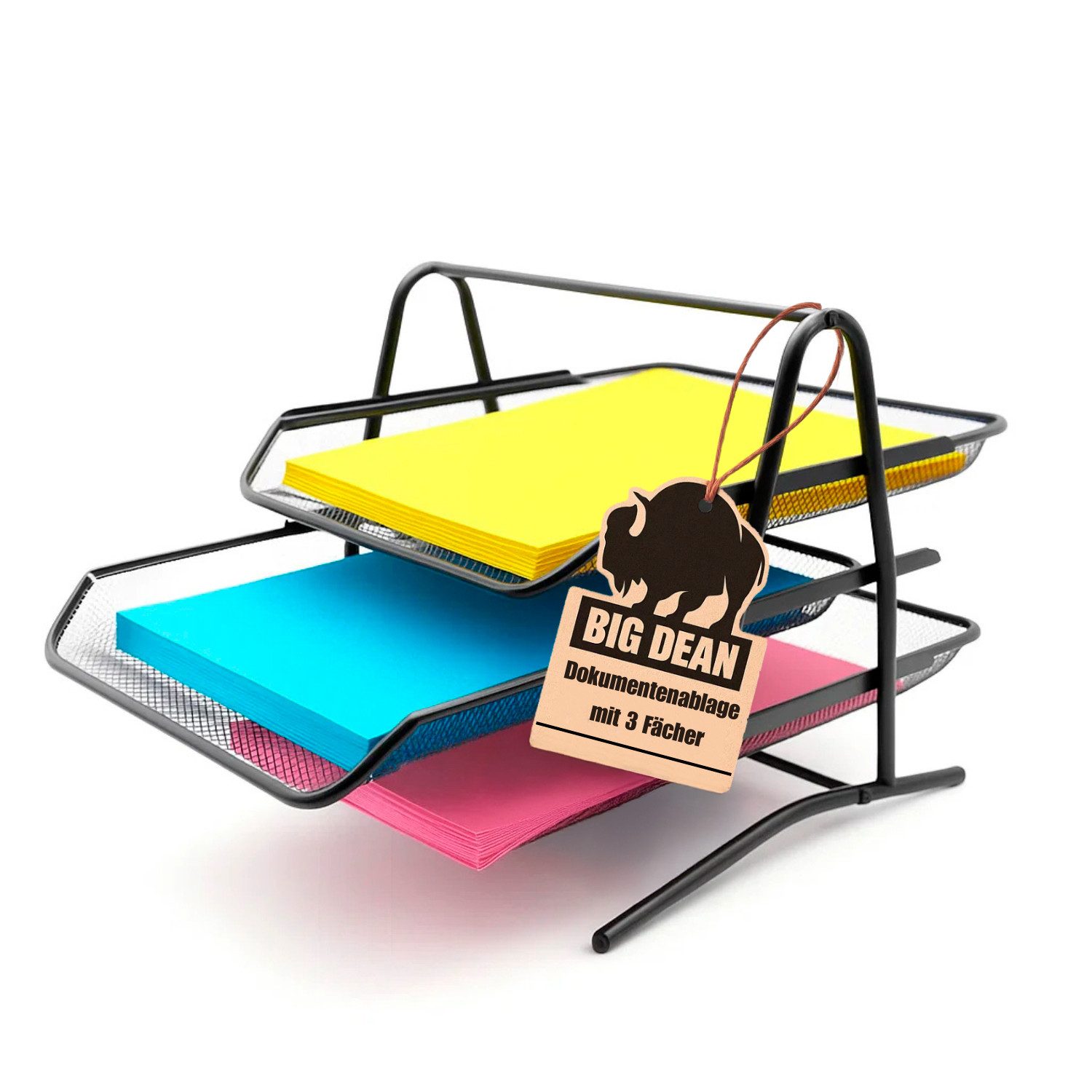 BigDean Briefablage Dokumentenablage ausziehbar schwarz Metall Briefablage mit 3 Fächer (Packung, 1-St., Ablage), Schreibtisch Ordnung, Papierablage
