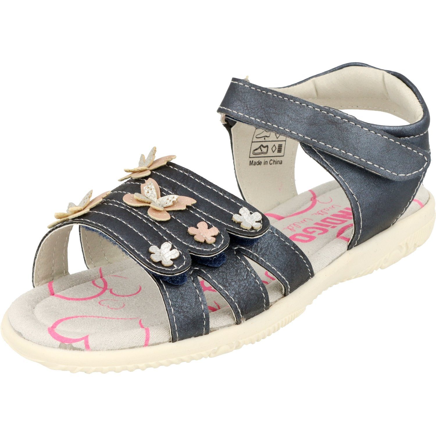 Sandale Schmetterling Kinder Sandalen Mädchen Klett Indigo 382-229 Freizeit Navy