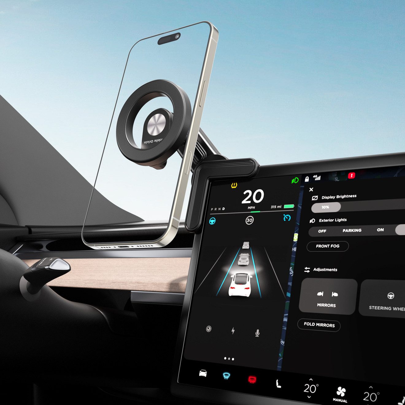 Mobile Origin Handy-Halterung Magnetische Autohalterung für die Ecke des Bildschirms Mobile Origin, (bis 6.8 Zoll, MagSafe-Kompatibilität, Platzsparende Display-Eckmontage)