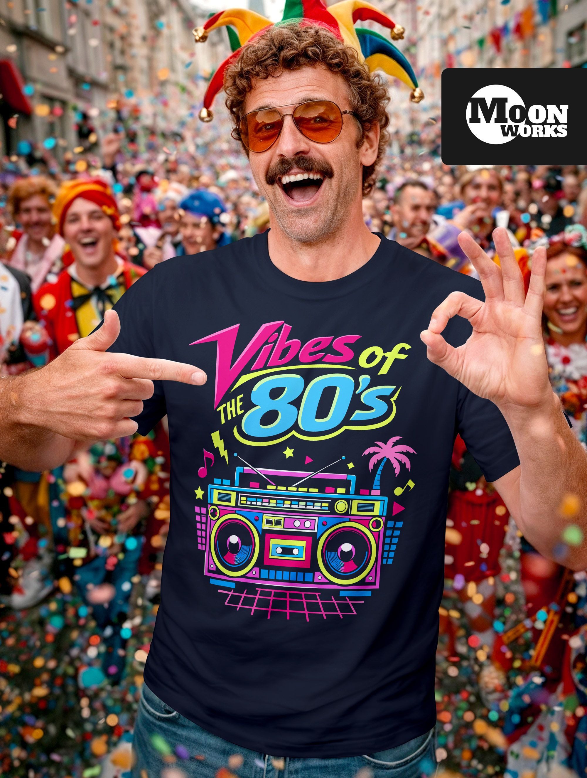 MoonWorks Print-Shirt Herren T-Shirt Fasching Karneval - Vibes of 80s - Kos günstig online kaufen