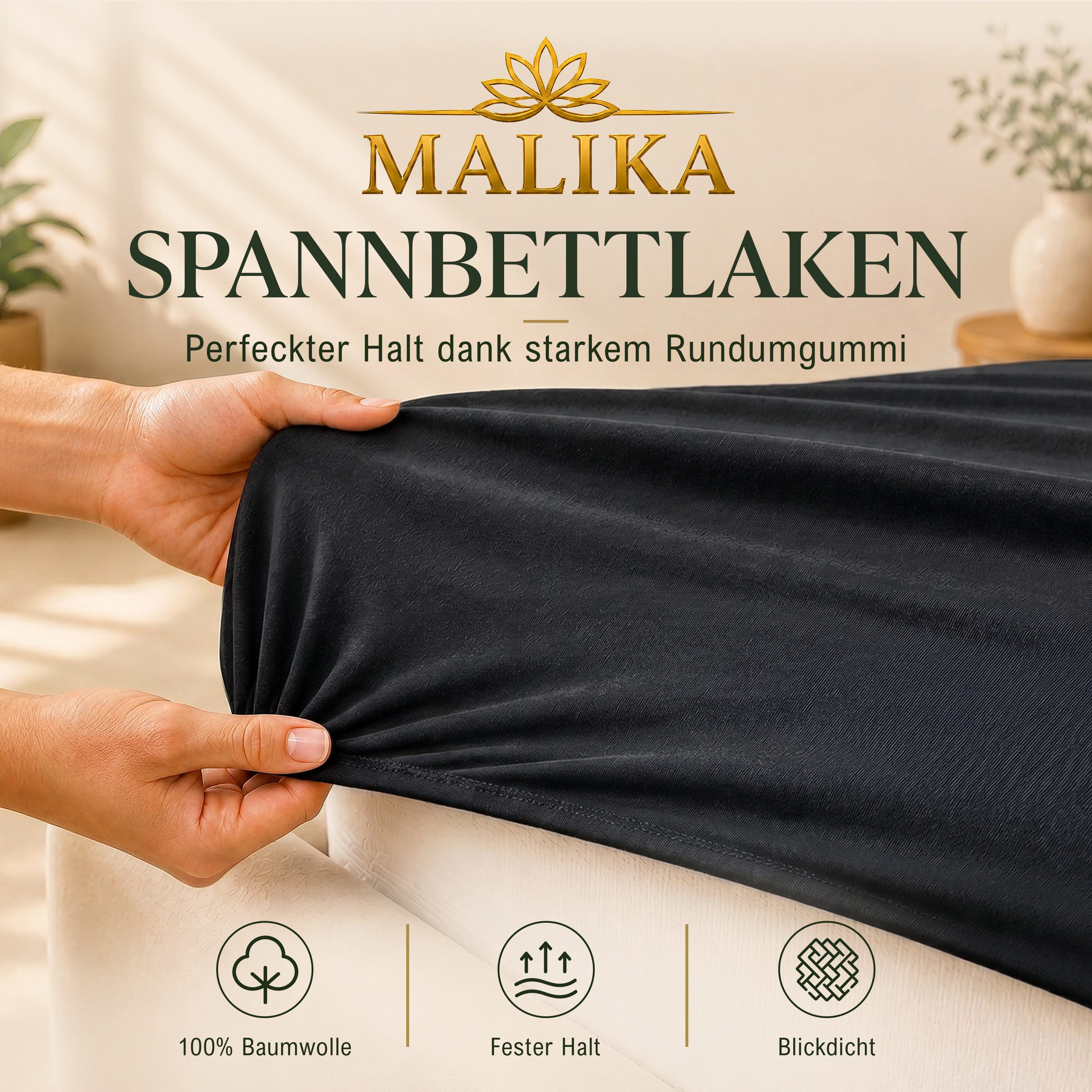 Malika Spannbettlaken aus 100% Baumwolle, 90-100x200, Schwarz, Jersey Baumwolle, Gummizug: Ja, (2 Stück), Allergikergeeignet, Pflegeleicht und Atmungsaktiv