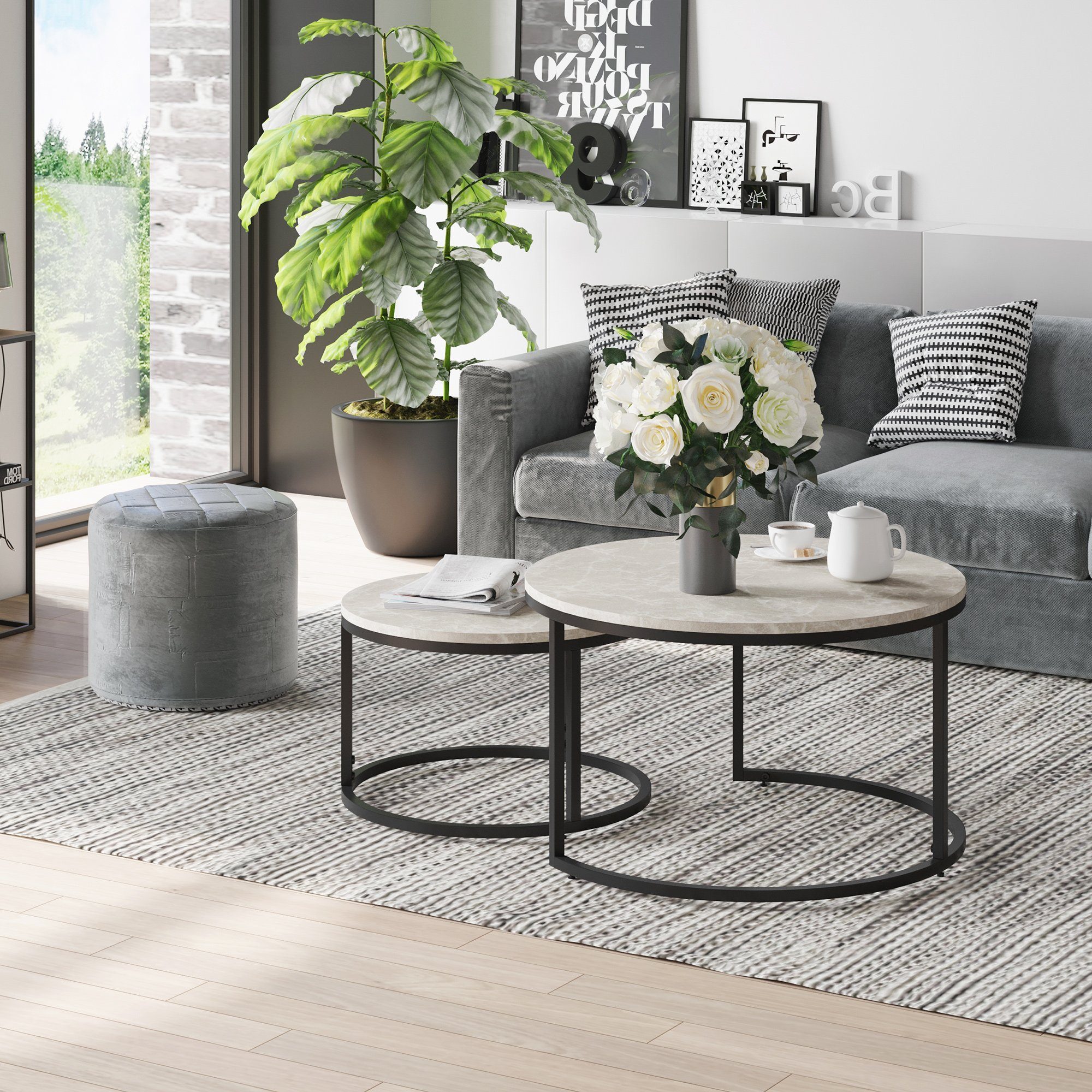 HOMCOM Couchtisch 2er-Set Beistelltisch mit Metallgestell günstig online kaufen