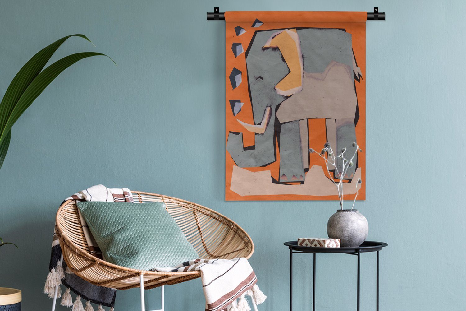 MuchoWow Wanddekoobjekt - für Orange Schlafzimmer Elefant Tapisserie, - Kinder Pastell - Deko Wand, Wohnzimmer, der - Tiere, an