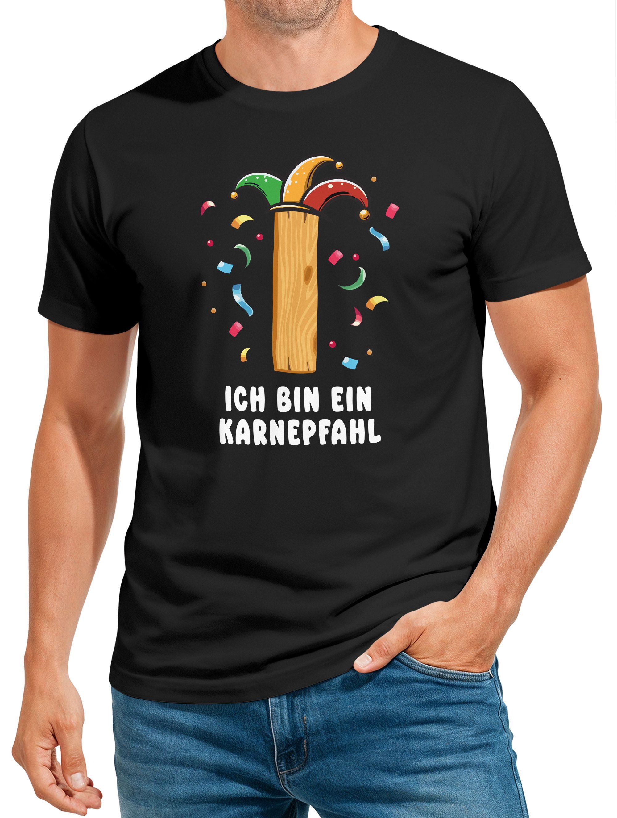 Print-Shirt Herren T-Shirt Fasching Karneval Ich bin ein Karnepfahl Last Minute