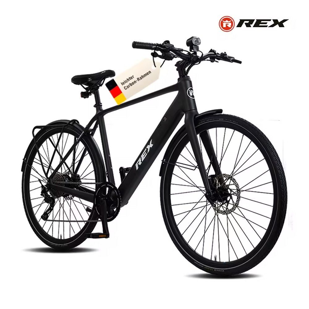 REX E-Bike Trekkingrad 17kg leichter Carbon-Rahmen REX E-Trekkingrad, 28 Zoll, Damen & Herren, 10 Gang SHIMANO, Heckmotor, 360 Wh, MIVICE 40Nm Heckmotor, Shimano Deore 10-Gang, 360 Wh, bis 120 km