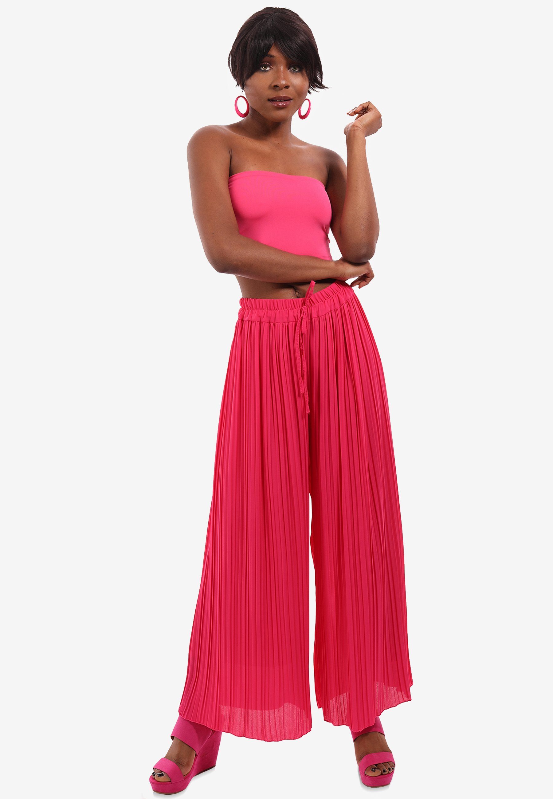 YC Fashion & Style Marlene-Hose Plissee Hose in Schlupfform mit Kordelzug, mit elastischem Bund, in Unifarbe hot pink