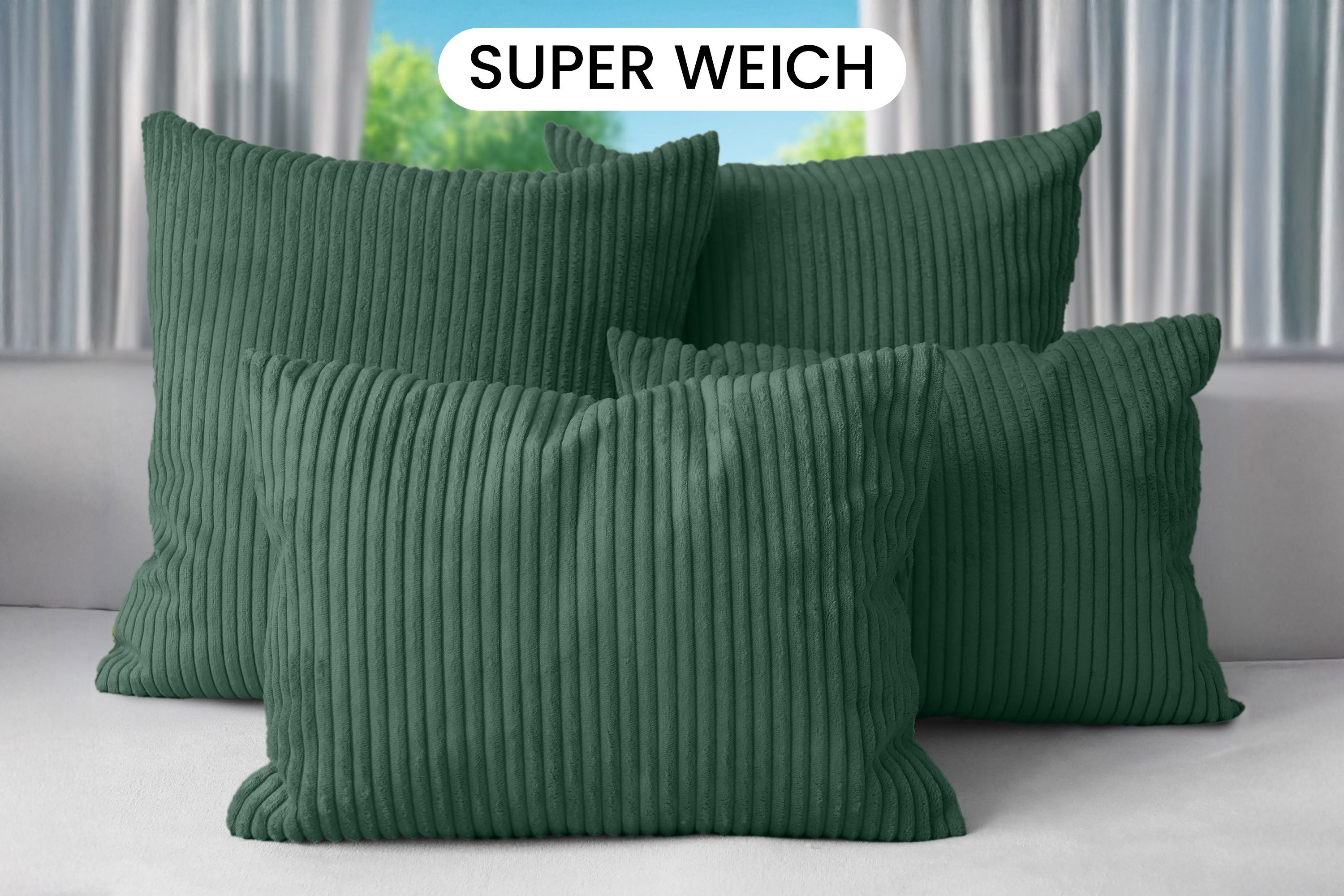Amilian Dekokissen Sofakissen Cord-Optik 4er Set mit Füllung 2x 40x40 + 2x 35x45 cm, mit Füllung, Hotelverschluss, formstabil – Bild 2 von 5