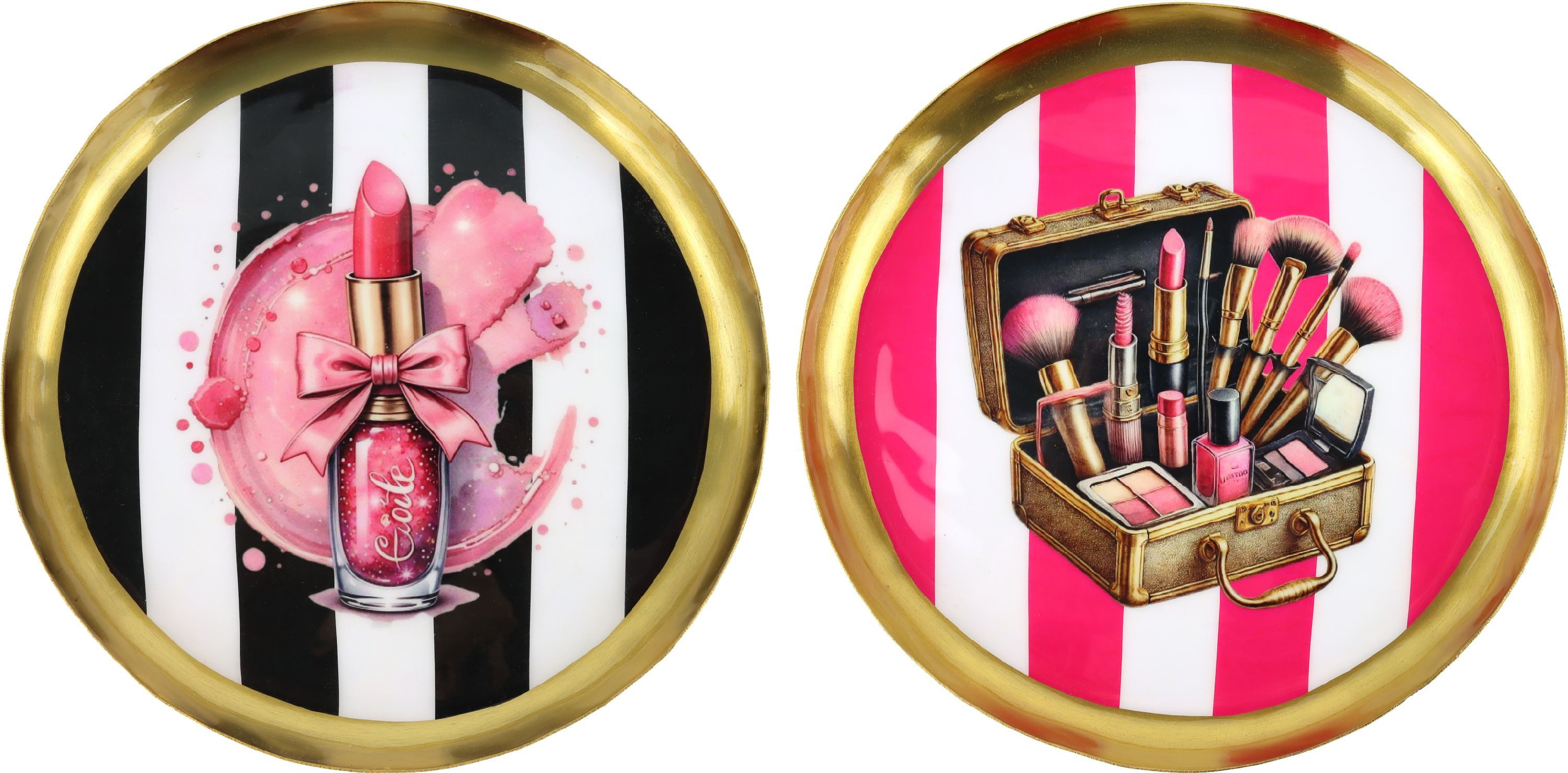 FURNARO Dekotablett (2-tlg. Tablettset), Goldfarbener Rand mit modischen Illustrationen