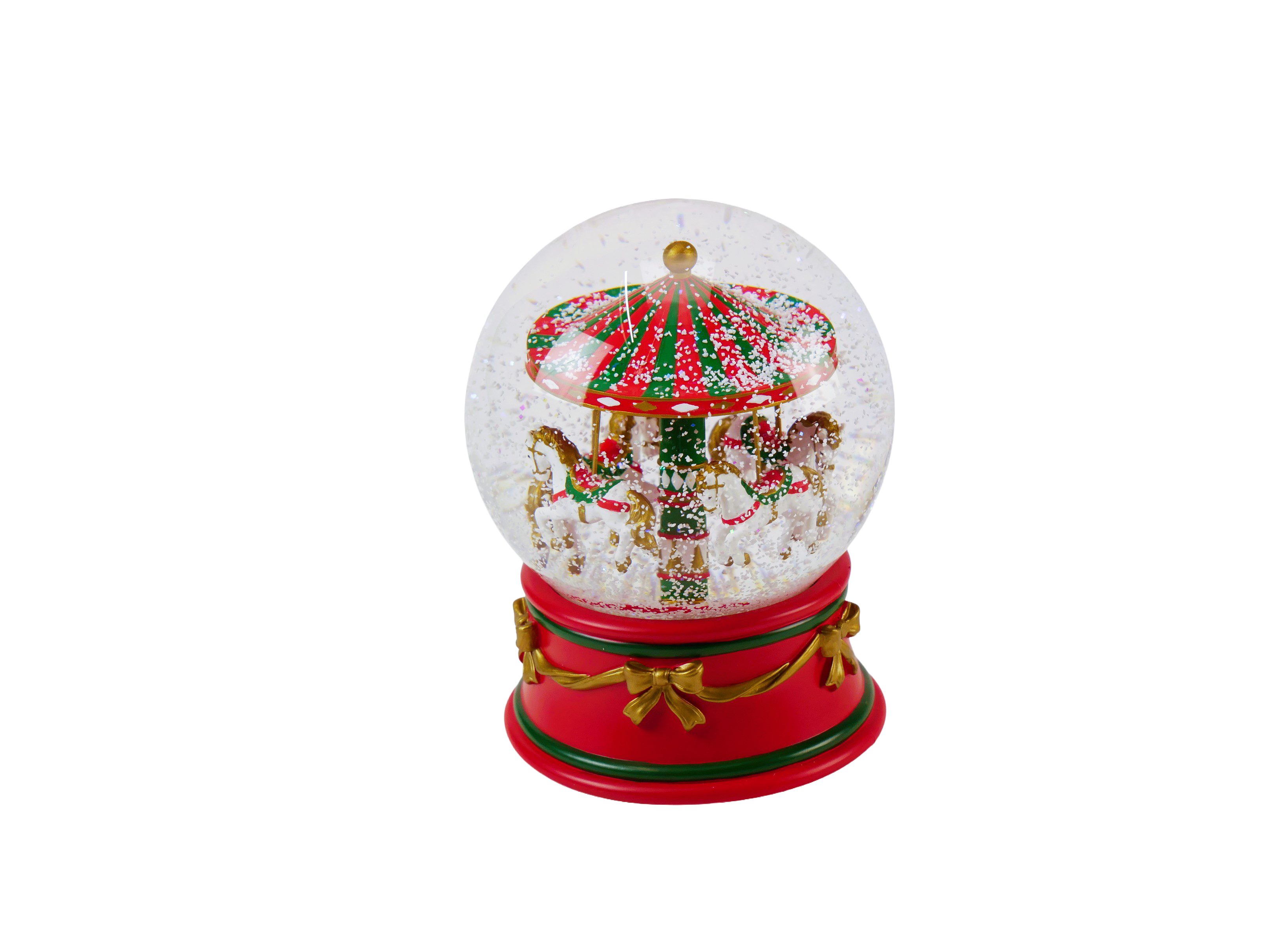 Spieluhr Schneekugel Karussell Rot/Grün