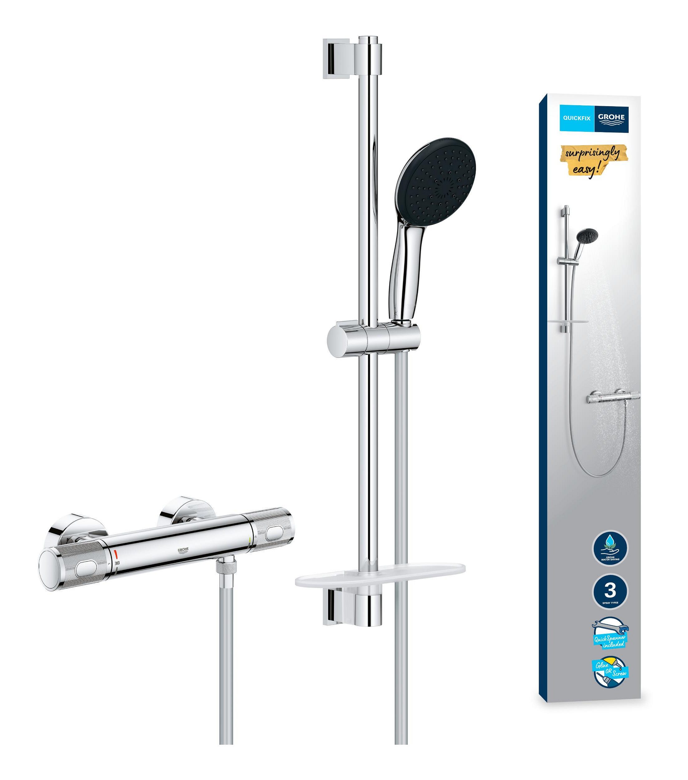 Grohe Badarmatur Precision Feel Thermostat-Brausebatterie mit Brausegarnitur 600 mm - Chrom