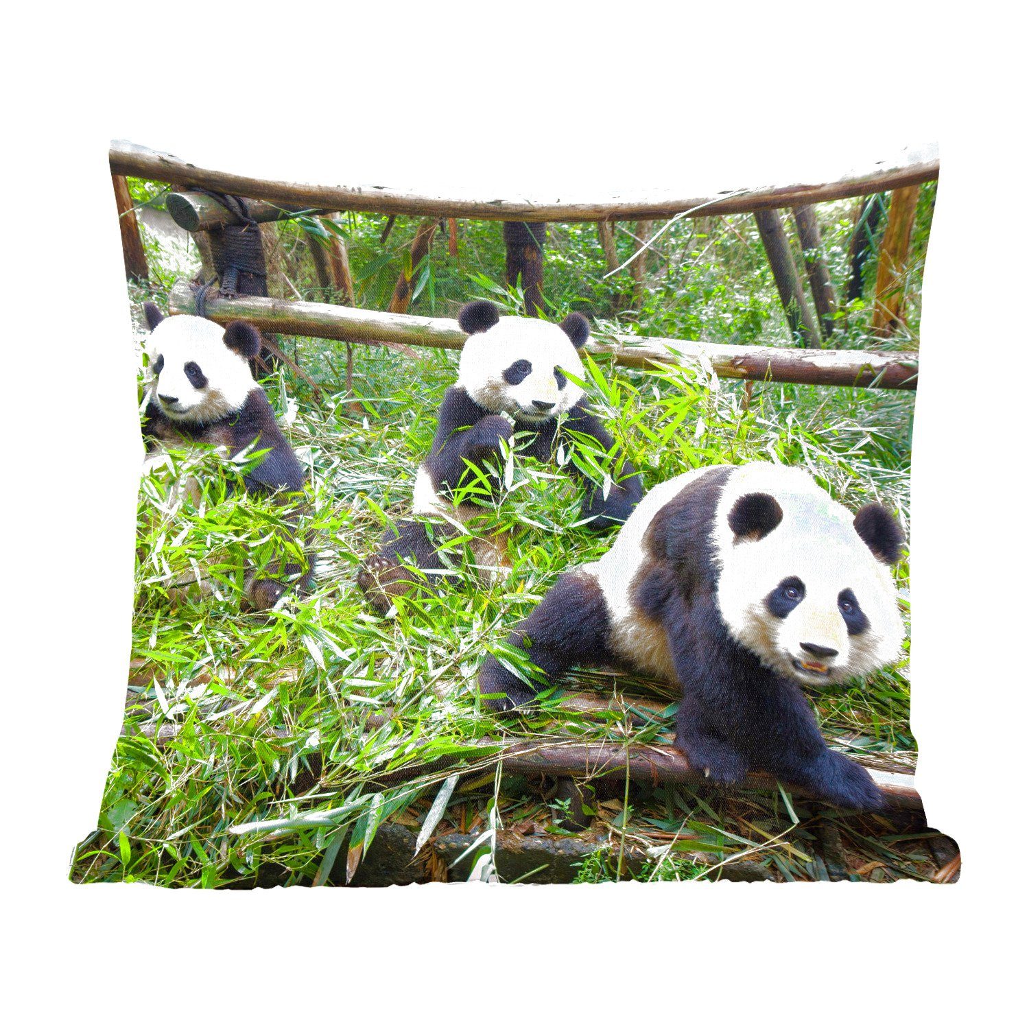 MuchoWow Dekokissen Pandas - Bambus - Blätter, Zierkissen mit Füllung für Wohzimmer, Schlafzimmer, Deko, Sofakissen