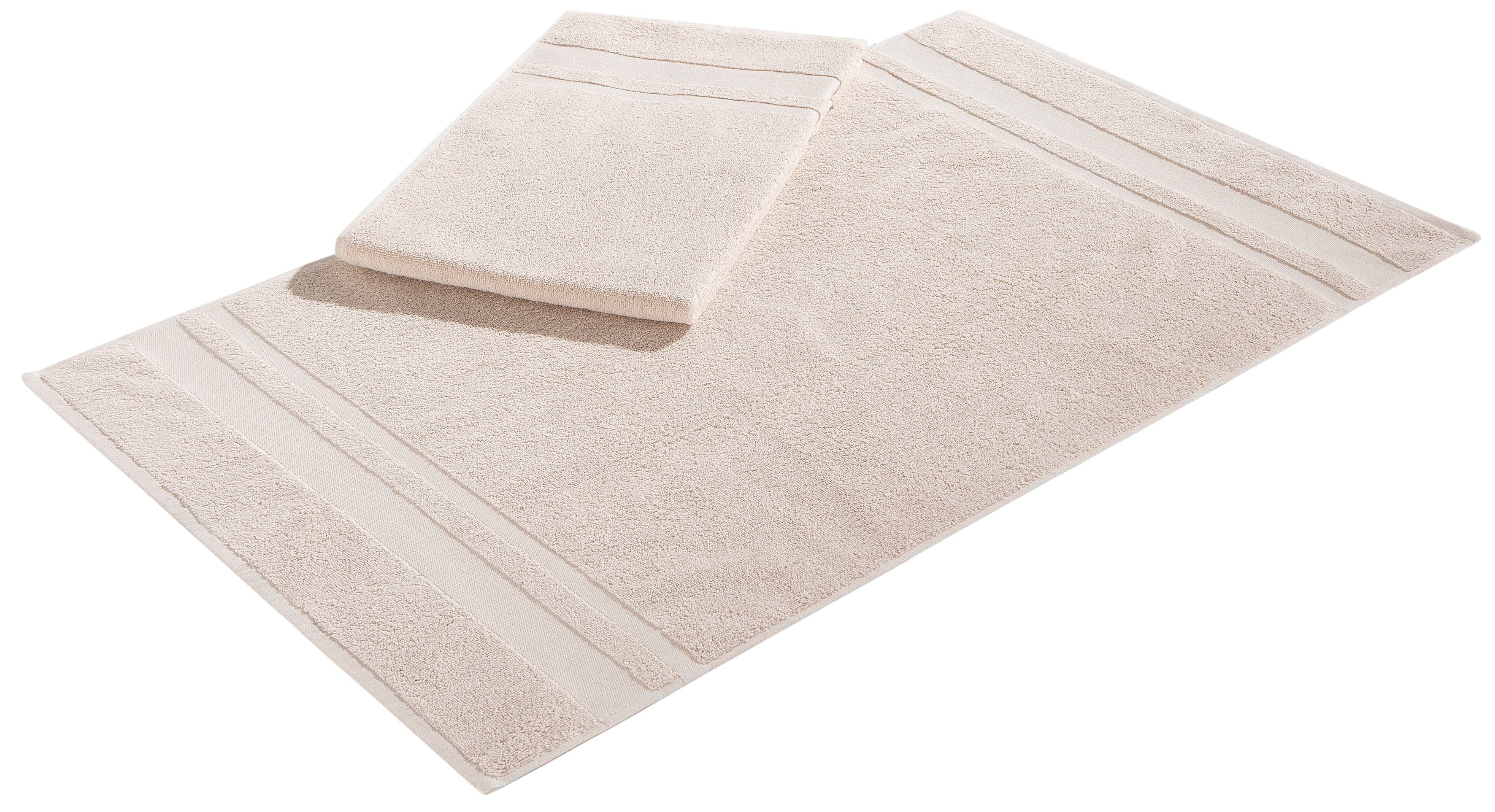 my home Badematte Vanessa, 2 tlg. Hotelmatten-Set, Höhe 4 mm, beidseitig nutzbar, schnell trocknend, strapazierfähig, Baumwolle, rechteckig, 2-teiliges Set, einfarbig, Badematten Set, Bordüre, 100% Baumwolle