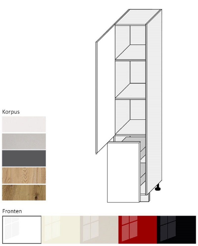 Feldmann-Wohnen Korpus- Front schwarz Hochglanz (Apothekerhochschrank, Apothekerschrank Küchenschrank) wählbar Korpus Frontfarbe weiß matt und PN-2D14K/40/kargo PLATINIUM - /