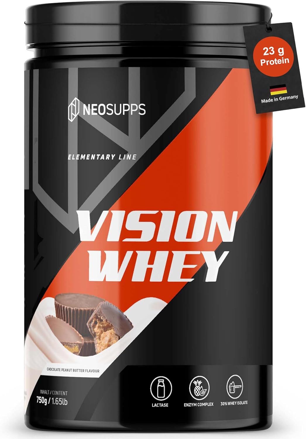 Neosupps Vision Whey Chocolate Peanut Butter 750g, Protein Pulver Pulver, 750 g, Whey Protein für Muskelaufbau mit geprüfter Qualität, Made in Germany