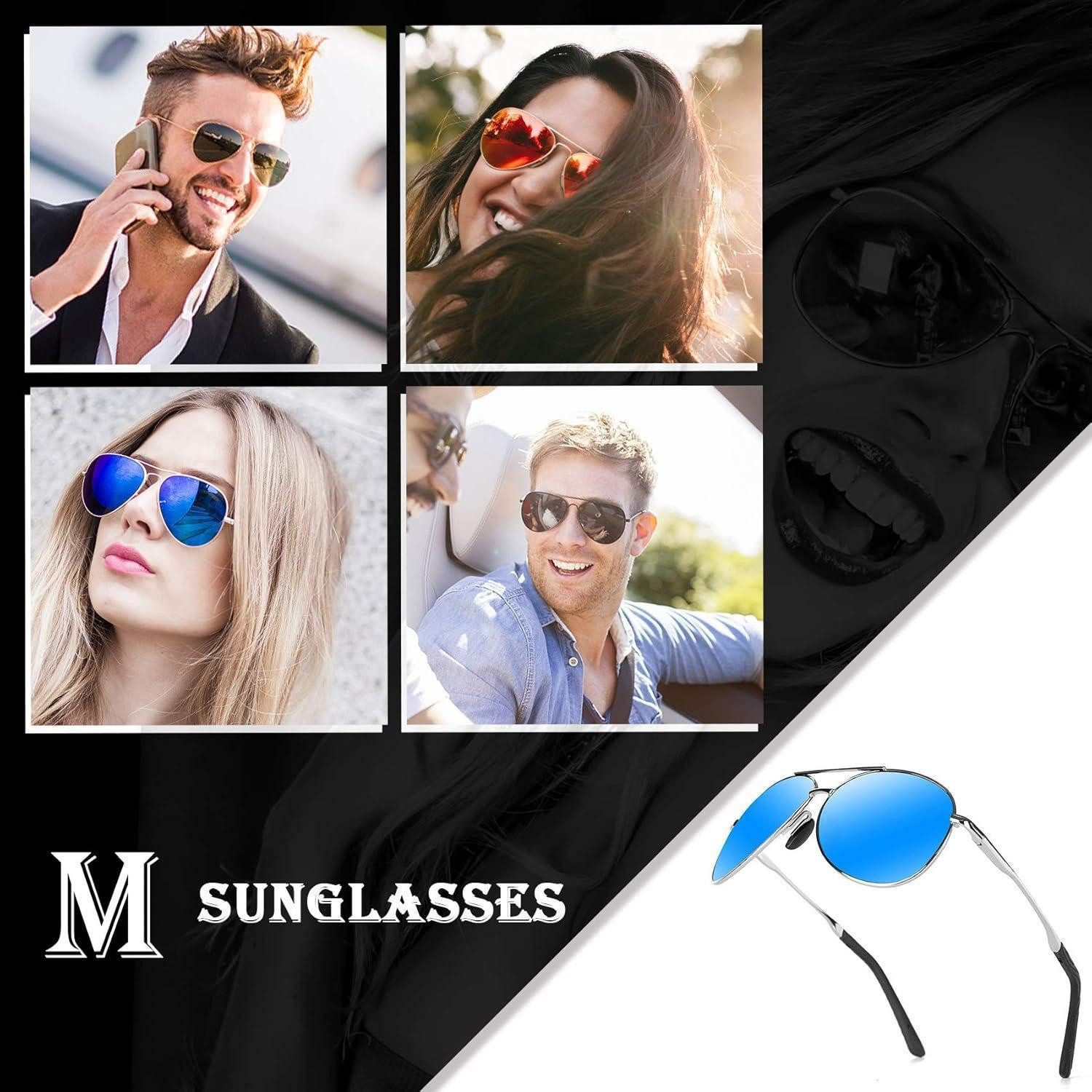 LuxusKollektion Retrosonnenbrille Sonnenbrille Herren Polarisiert UV400 Fahrerbrille Blau Silber