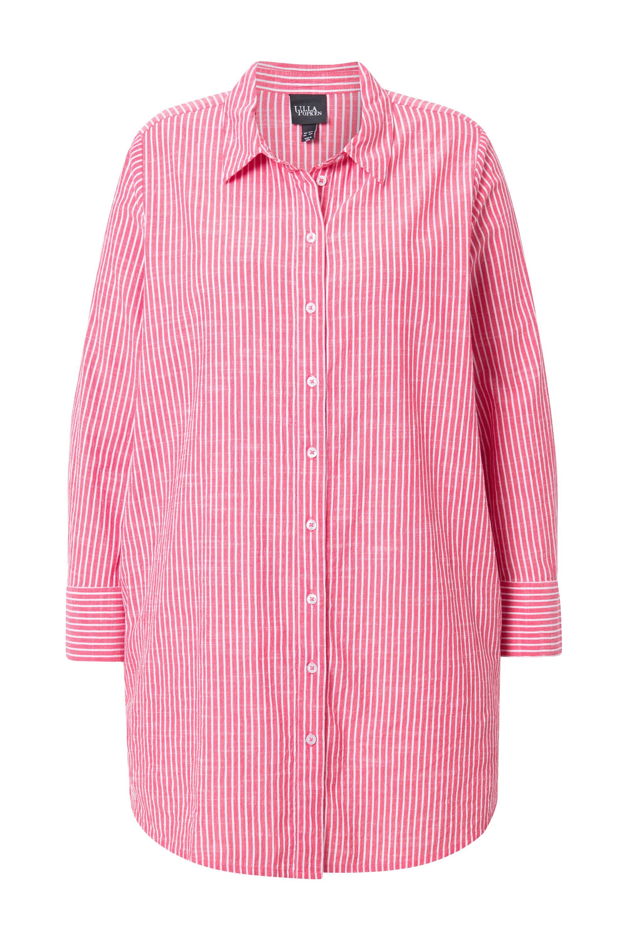 Ulla Popken Longbluse Longbluse Streifen A-Linie Hemdkragen Langarm günstig online kaufen