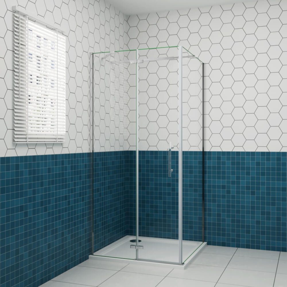 AICA Eckdusche 185/195cm Scharniertür Drehtür Schwenktür Duschabtrennung Dusche, BxT: 100x70 cm, ebenerdiger Einbau möglich,mit Drehtür