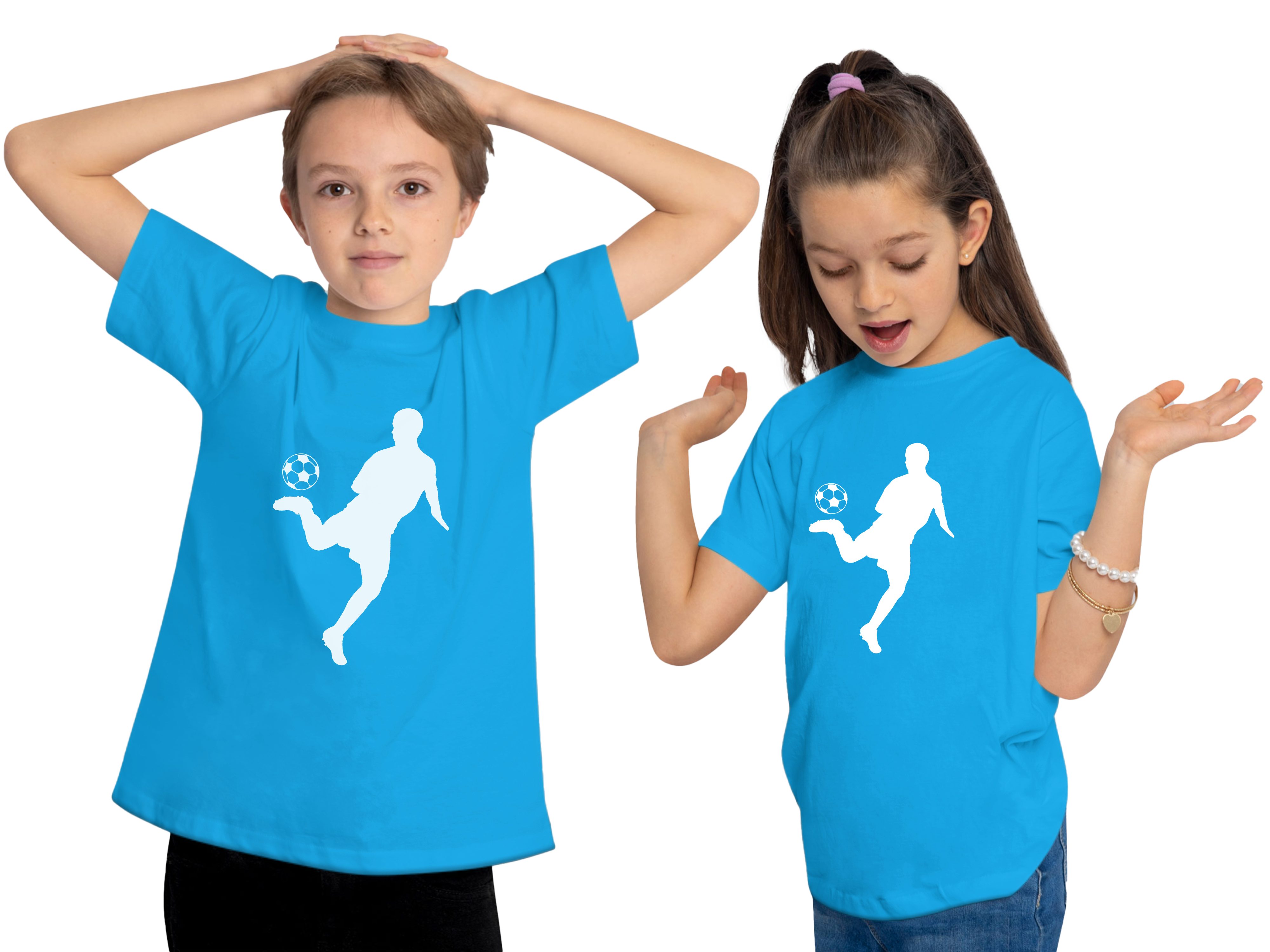MyDesign24 T-Shirt Kinder Fussball Shirt - Fussballer beim Hackentrick Bedrucktes Fussball T-Shirt kurzarm i470