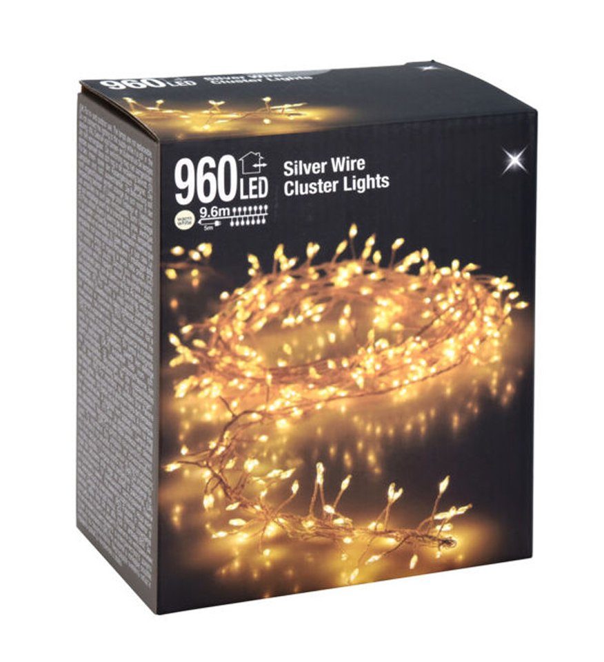 Spetebo Lichterkette Silver Wire CLUSTER Lights - 960 LED, 960-flammig