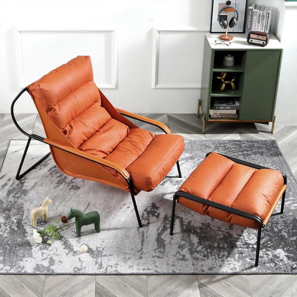 JVmoebel Sessel, Sessel + Hocker Einsitzer Orange Möbel Set Relax 2tlg. Luxus Stuhl Fußhocker