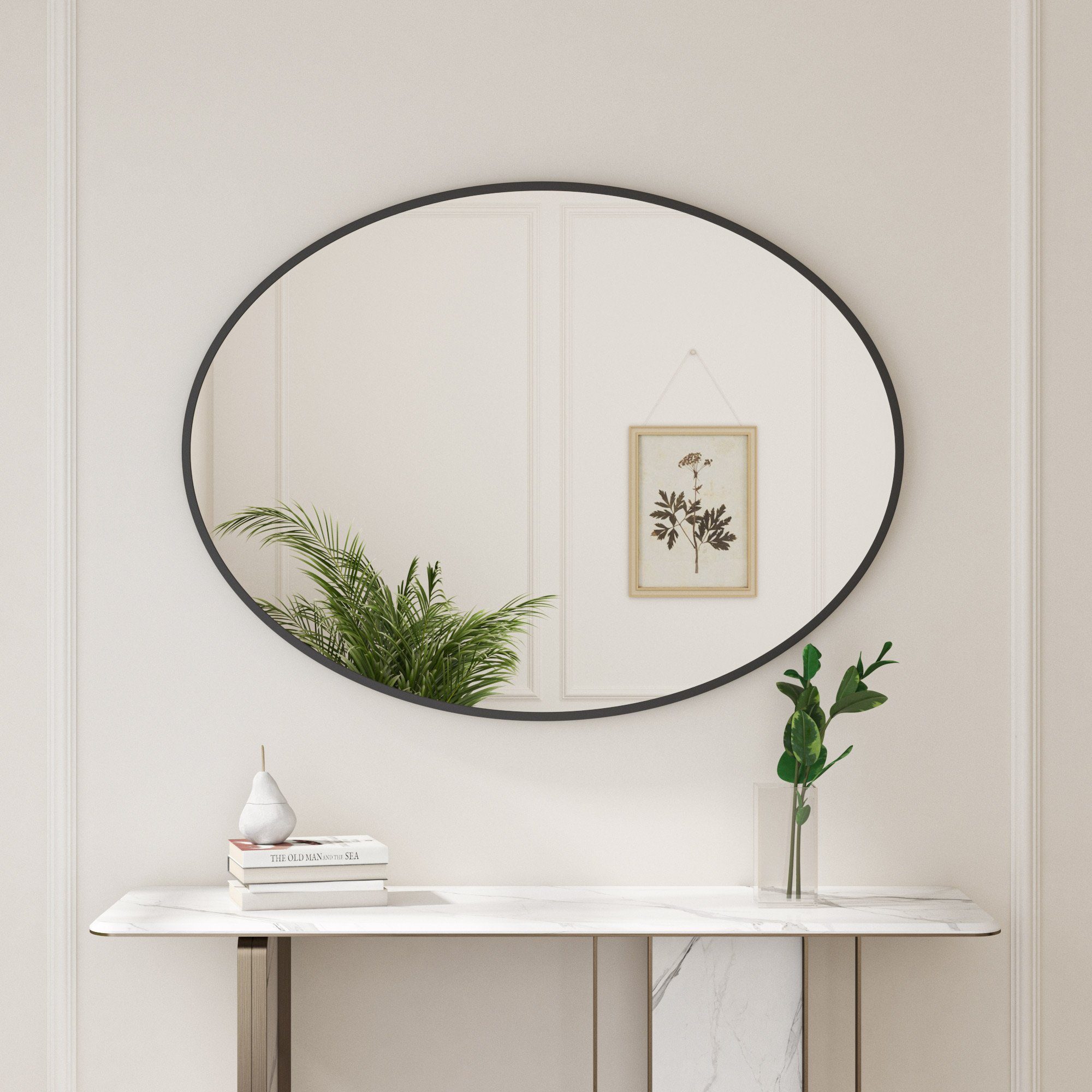 Boromal Dekospiegel Flur 80x60cm Flurspiegel modern Wandspiegel mit Metall  Alu Rahmen (Spiegel Oval, für Schlafzimmer, Badezimmer, Wohnzimmer),  Horizontal oder Vertikal, 5mm Bleifreier Spiegel