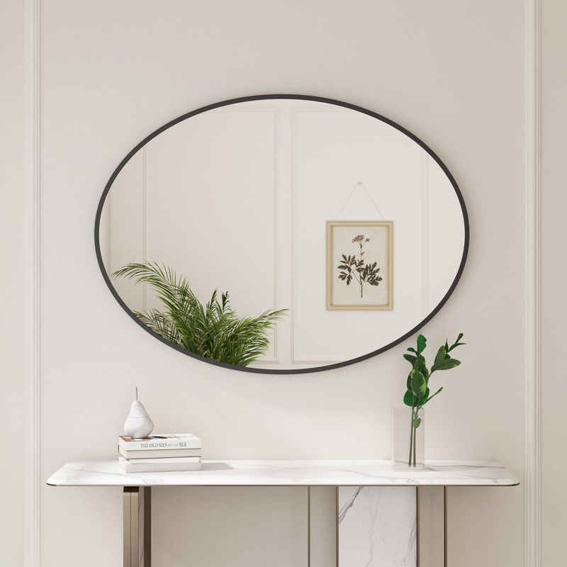 Boromal Dekospiegel Flur 80x60cm Flurspiegel modern Wandspiegel mit Metall Alu Rahmen (Spiegel Oval, für Schlafzimmer, Badezimmer, Wohnzimmer), Horizontal oder Vertikal, 5mm Bleifreier Spiegel
