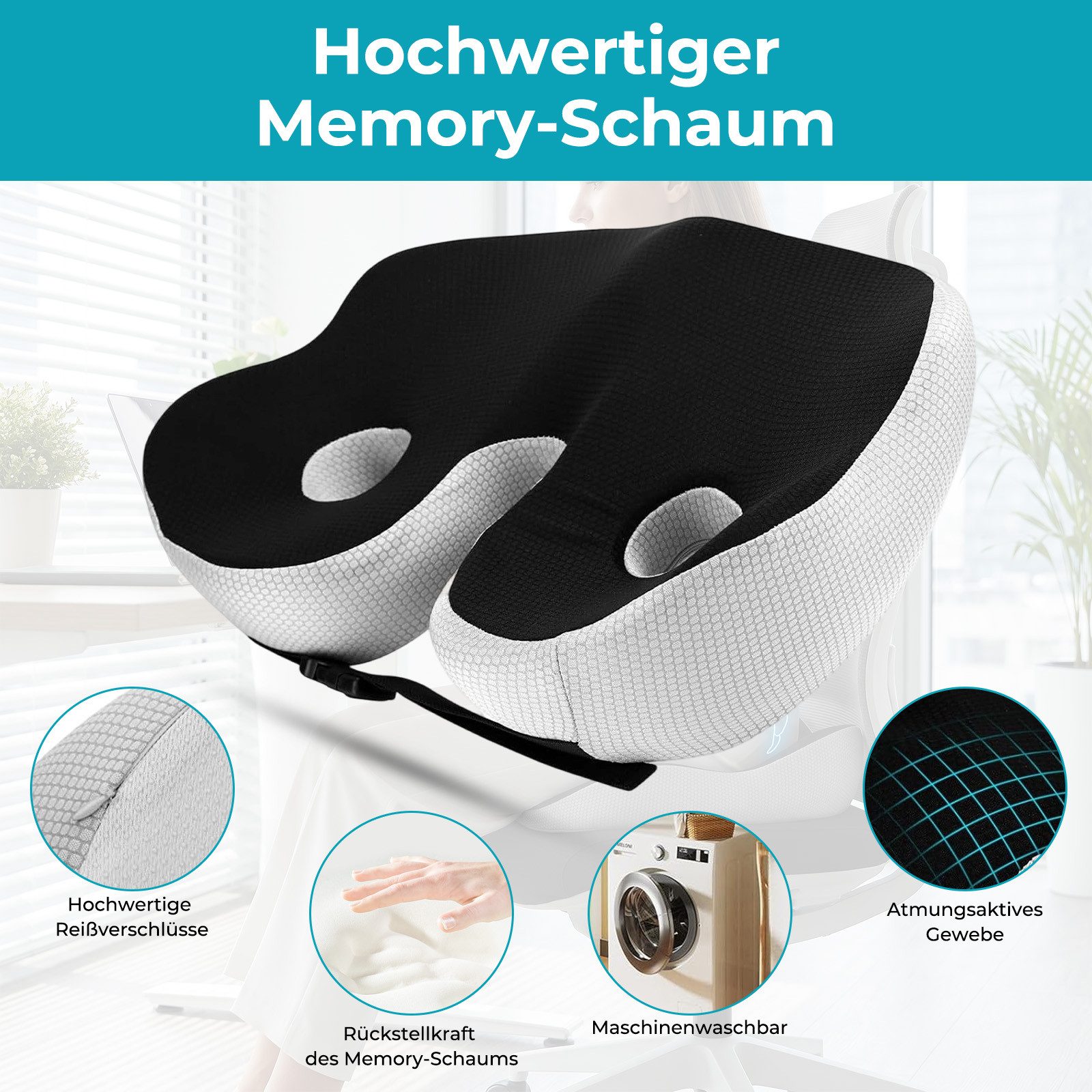 AKKEE Sitzkissen Orthopädisch Ergonomisches Hämorrhoiden Sitzkissen Memory Foam, Breitenverstellbar