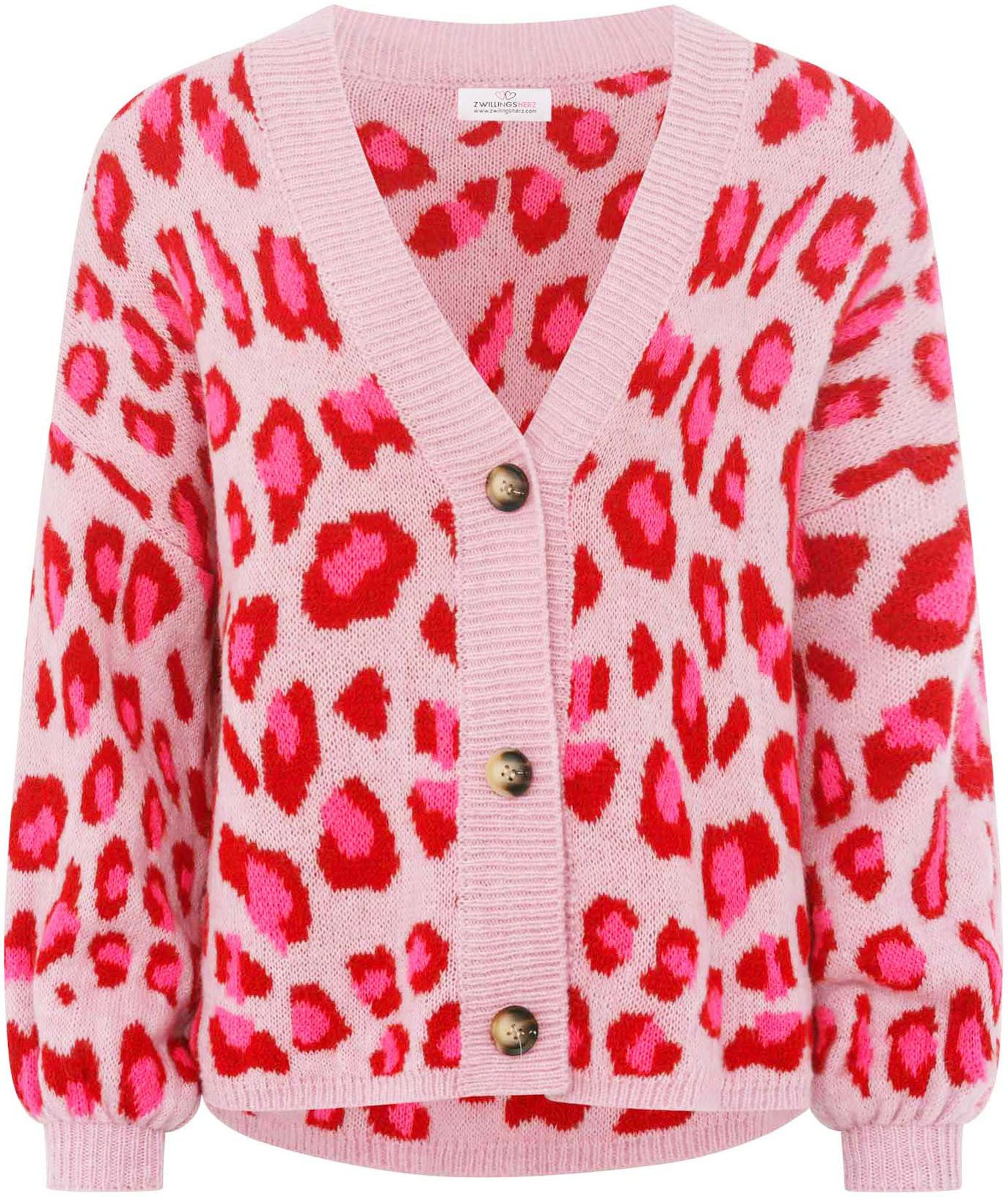 Zwillingsherz Strickjacke "Big Leo" One Size, Animal-Muster, Langarm, Knöpfe, tiefer V-Ausschnitt