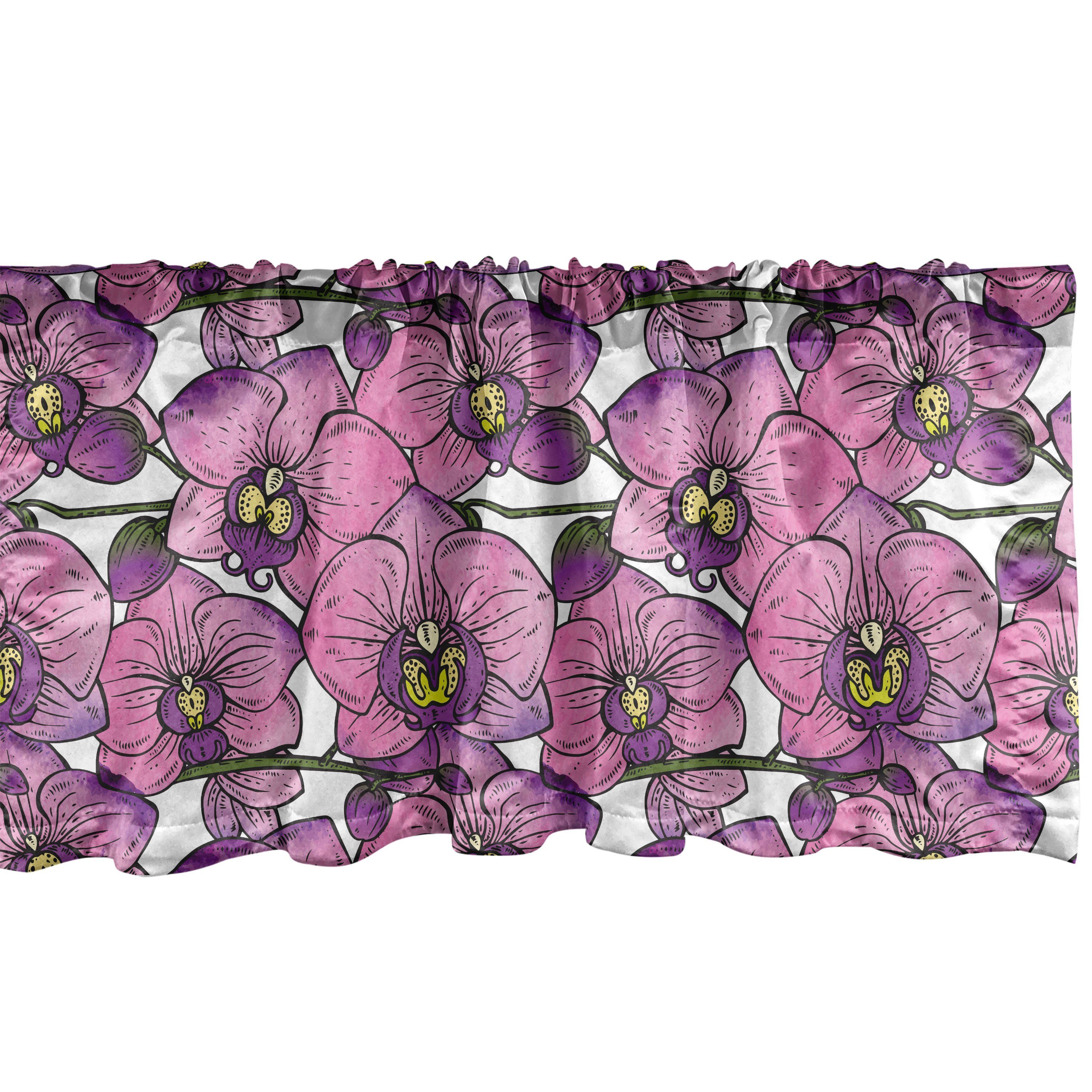 Scheibengardine Vorhang Volant für Küche Schlafzimmer Dekor mit Stangentasche, Abakuhaus, Microfaser, Blume Exotische Orchideen-Blüten