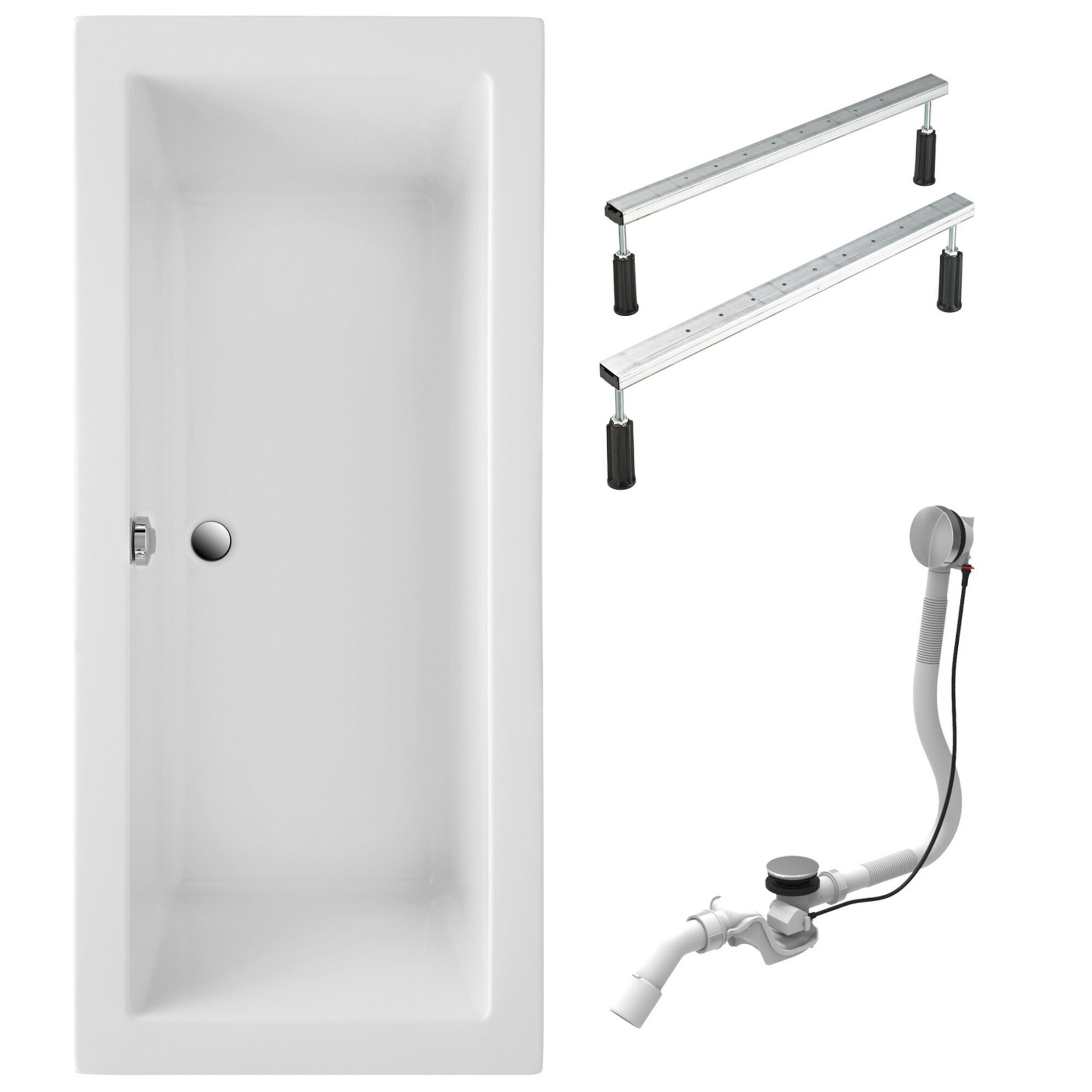 Schulte Badewanne Balos, 170x75 cm Sanitäracryl Weiß Komplett-Set mit Fußgestell und Ablauf