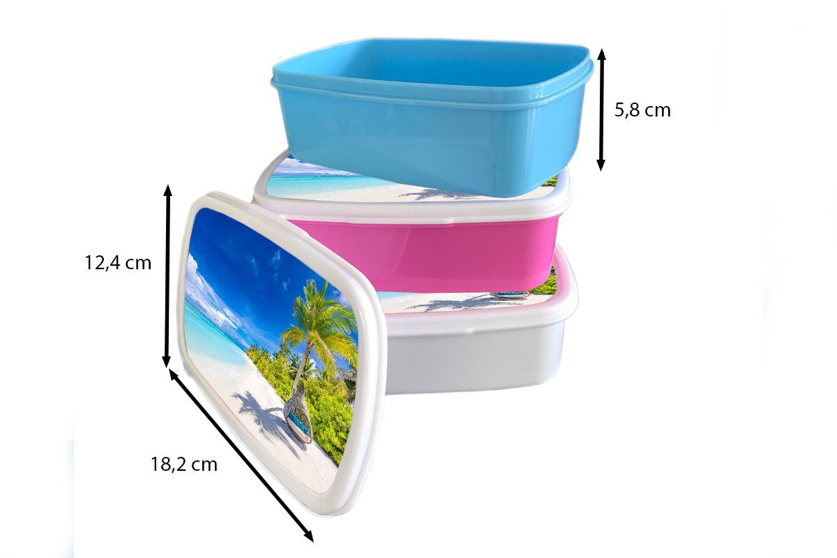 Lunchbox (2-tlg), für rosa Mädchen, - Kinder, Palme Hängesessel, MuchoWow Brotbox Erwachsene, Strand Kunststoff - Kunststoff, Snackbox, Brotdose