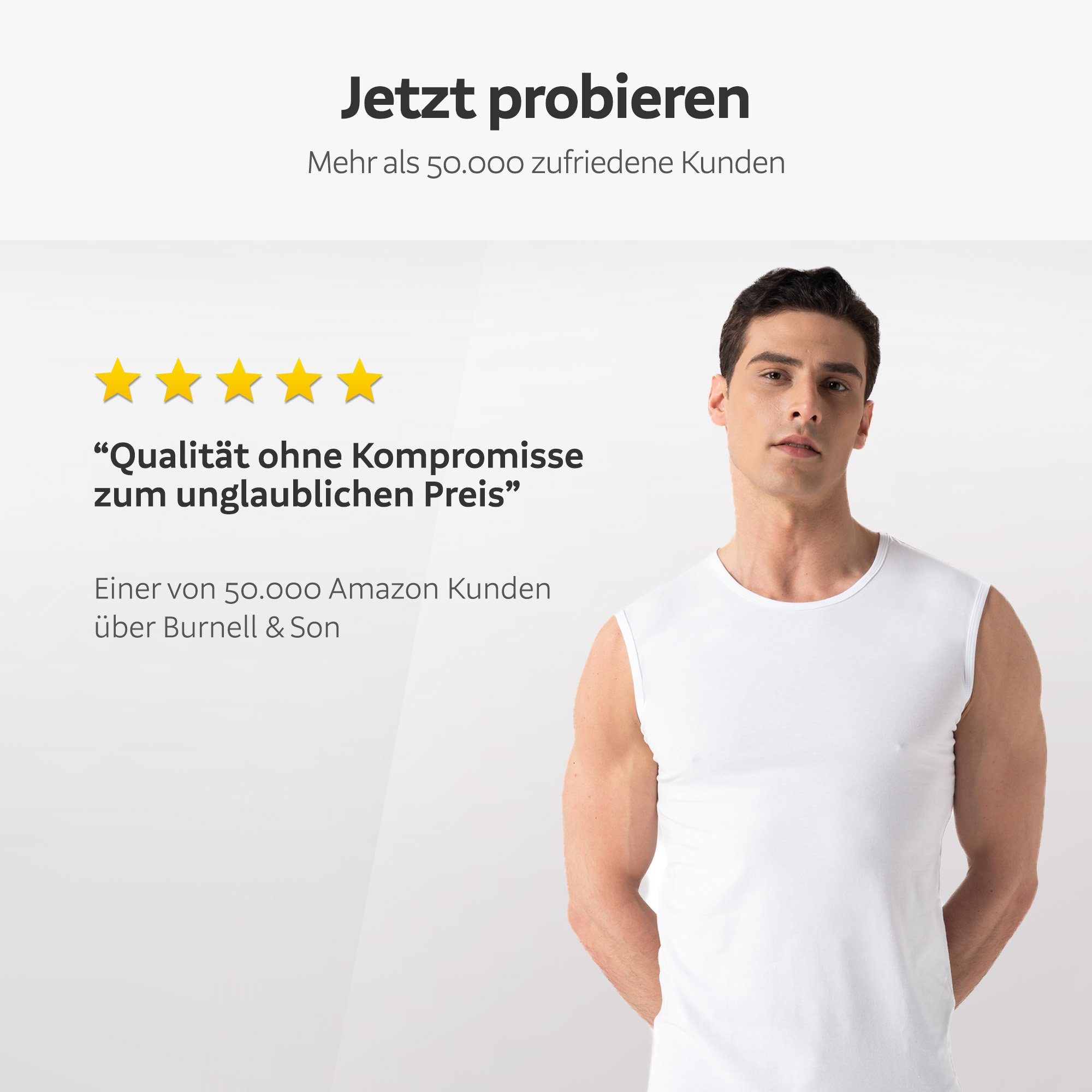Burnell & Son Unterhemd Ärmellos Tank Top Achselshirt Muskelshirt mit Rundhals Ausschnitt (Packung, Set, Spar-Pack, Spar-Packung, 3-St., 3-er Pack) Feinripp, ex – Bild 5 von 5