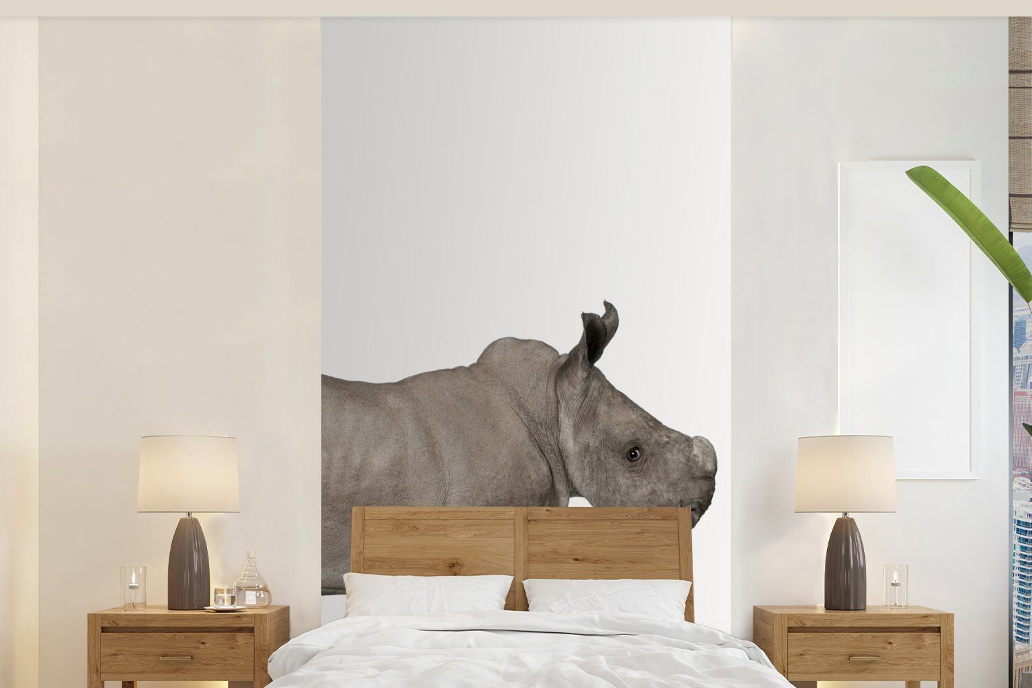 MuchoWow Fototapete Rhinozeros - Tiere - Jungen - Mädchen, Matt, bedruckt, (2 St), Vliestapete für Wohnzimmer Schlafzimmer Küche, Fototapete