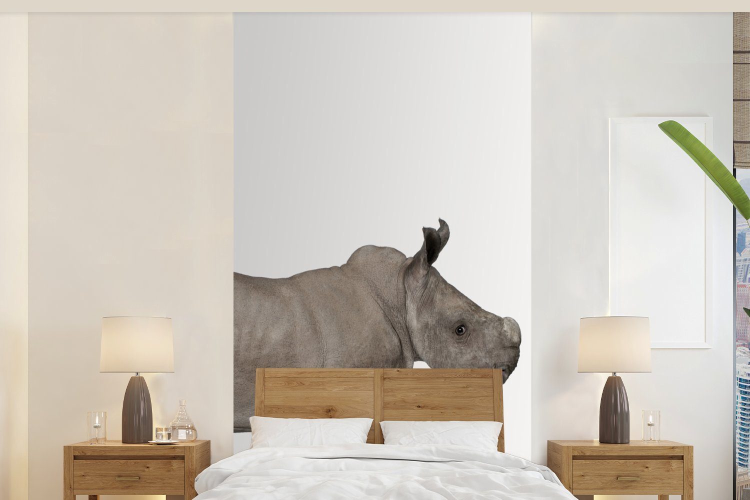 Matt, Küche, MuchoWow bedruckt, Fototapete - Rhinozeros Tiere Fototapete Vliestapete Mädchen, (2 - Schlafzimmer St), Jungen - Wohnzimmer für