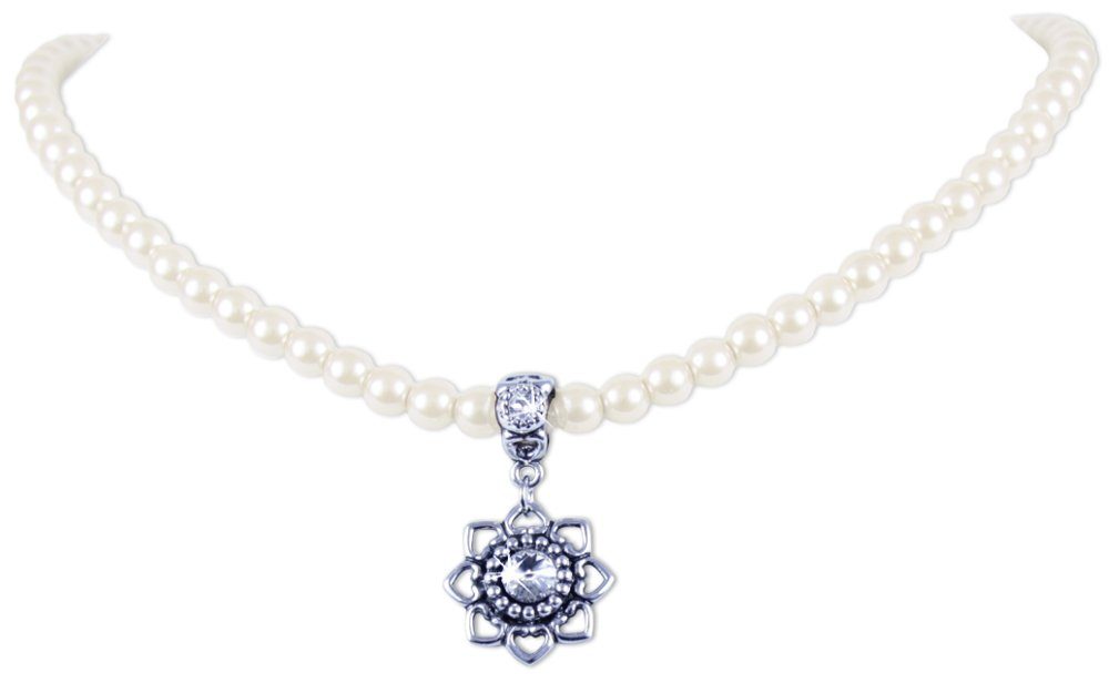 LUISIA® Perlenkette Perlencollier "Tessa" mit Herzblüte mit Swarovski® Elements (inkl. Schmuckbox)