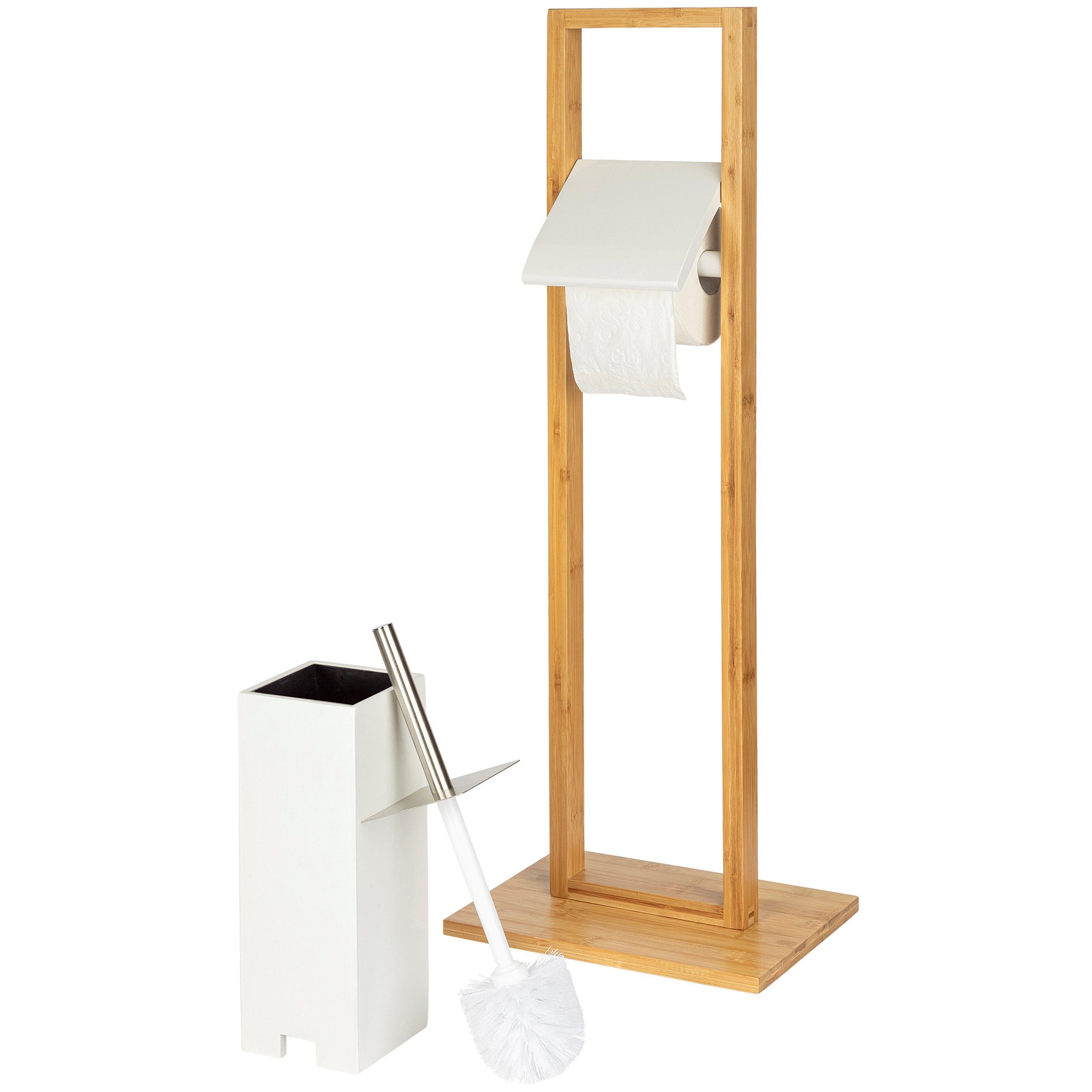 Toilettenbürste, stehend Toilettenpapierhalter Bambus, weiß WC-Garnitur ONVAYA